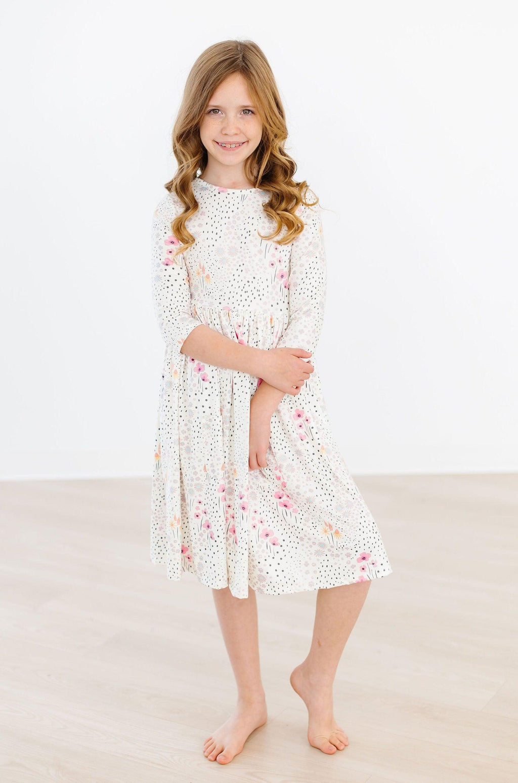 Mila & Rose ® SALE Whimsical Wildflowers 3/4 Sleeve Pocket Twirl Dress — back view
