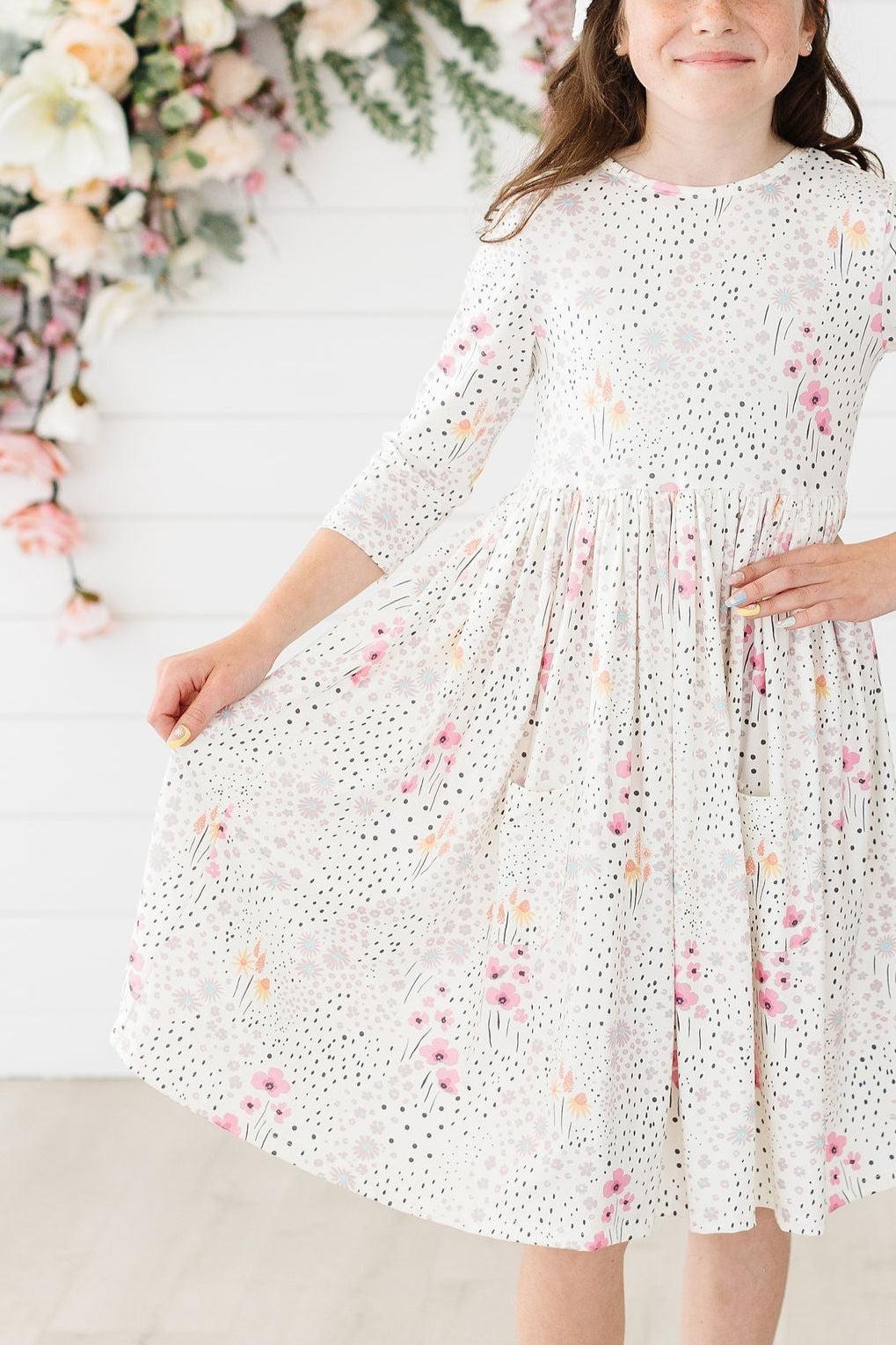 Mila & Rose ® SALE Whimsical Wildflowers 3/4 Sleeve Pocket Twirl Dress — main product shot