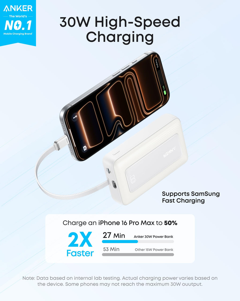 Anker Zolo Power Bank (10K, 30W) with a 5.4-inch (13.7 cm) built-in USB-C cable., view 9