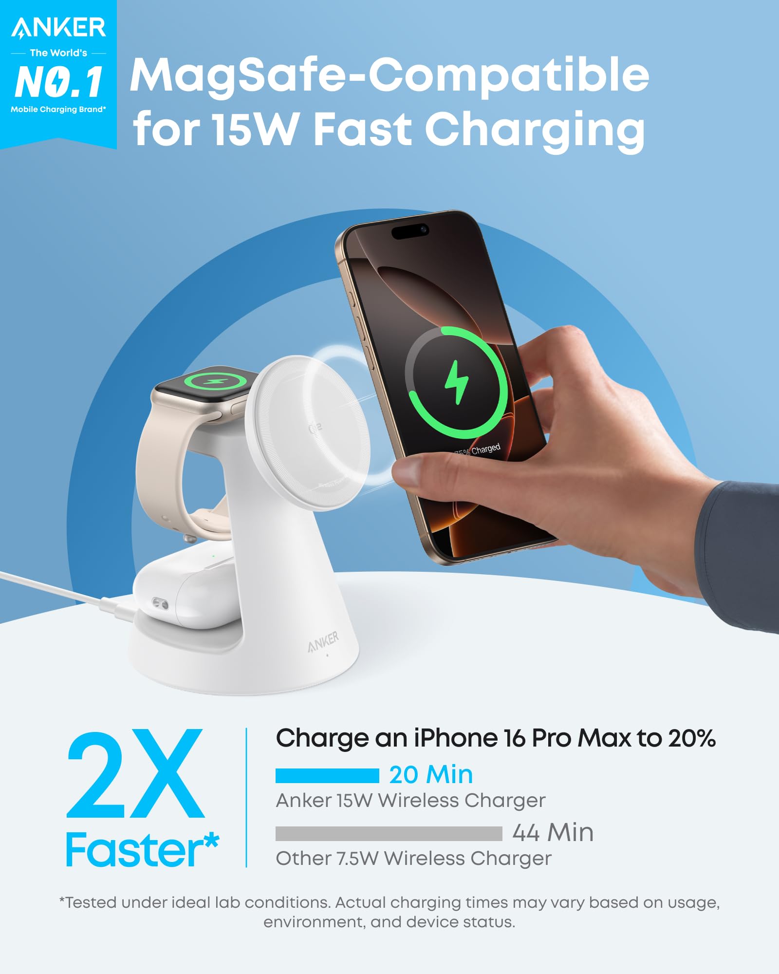 Anker MagGo Wireless Charging Station (3-in-1, Dock Stand), view 2