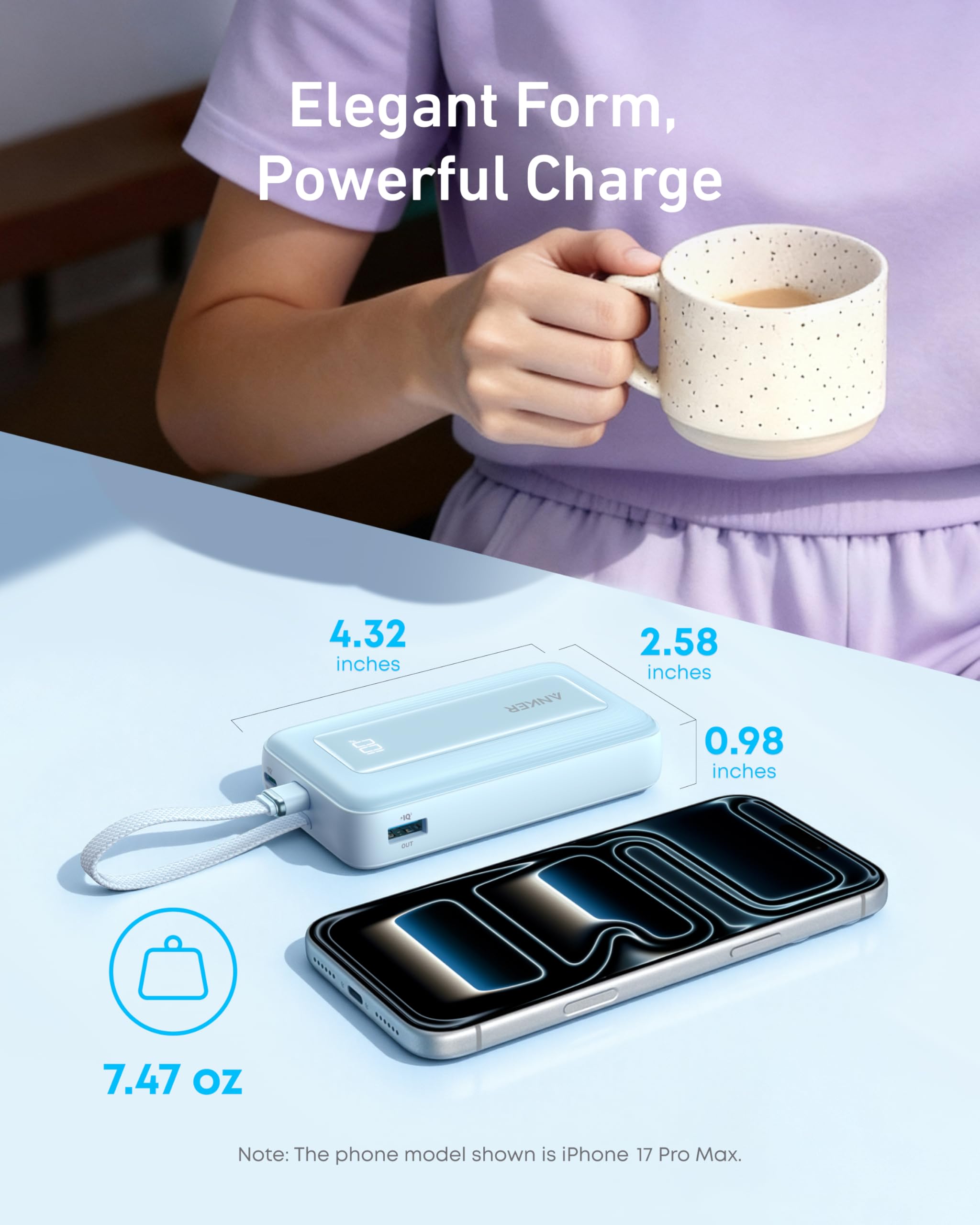Anker Zolo Power Bank (10K, 30W) with a 5.4-inch (13.7 cm) built-in USB-C cable., view 13