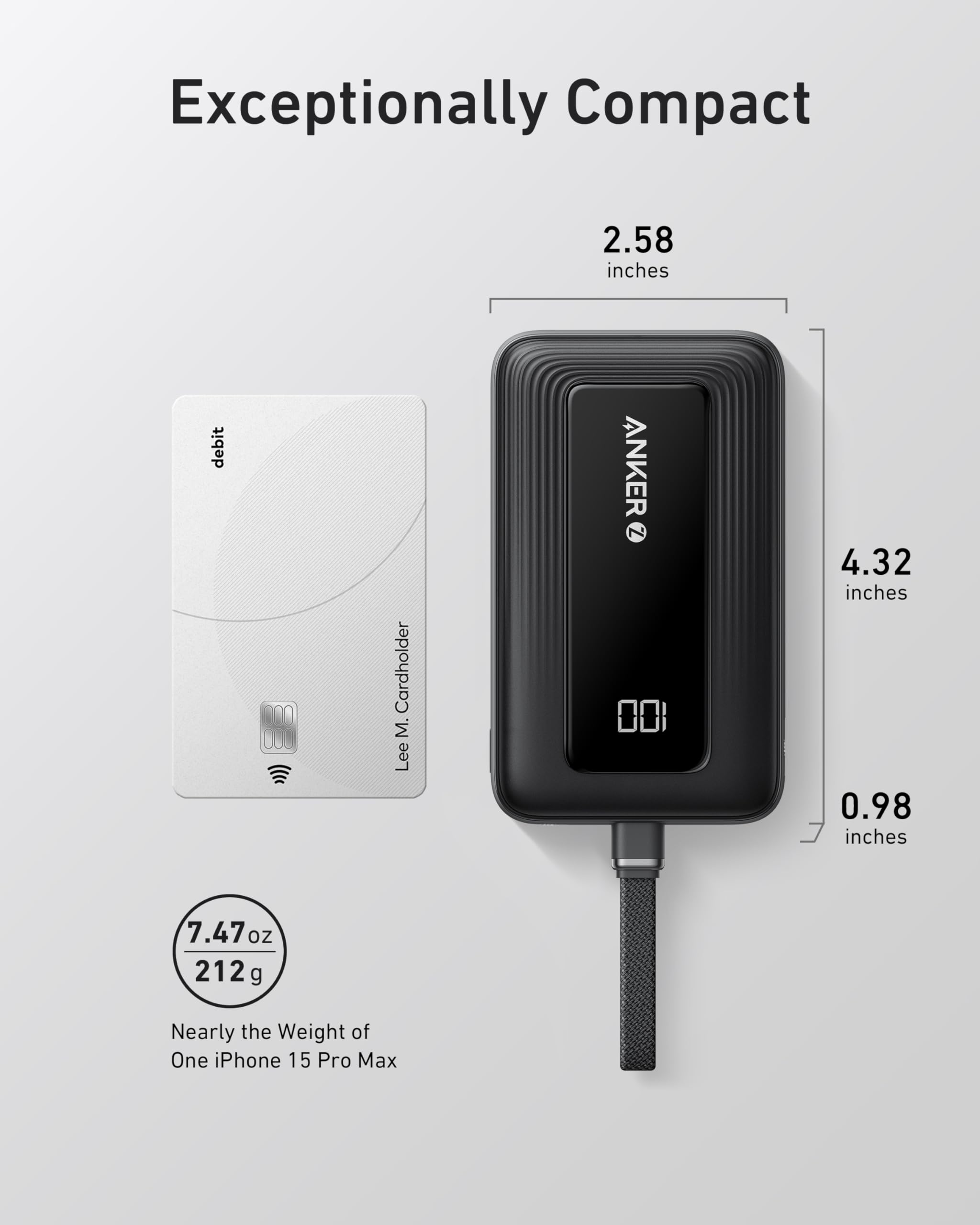 Anker Zolo Power Bank (10K, 30W) with a 5.4-inch (13.7 cm) built-in USB-C cable., view 14