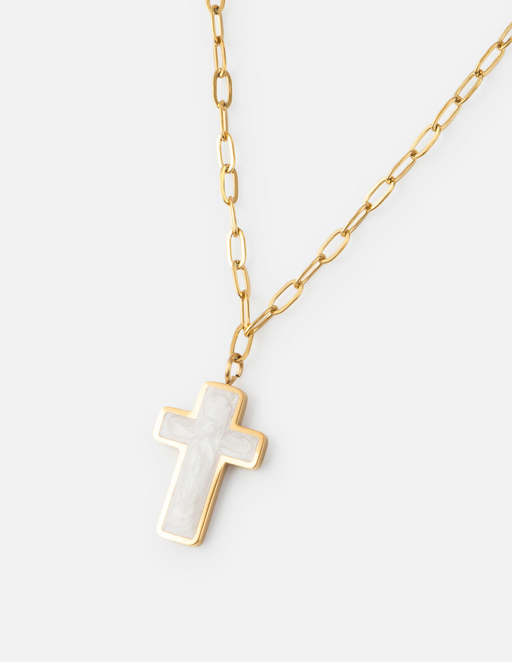 Elevated Faith White Enamel Cross Necklace — detail shot 7