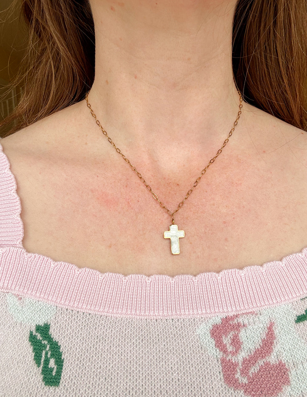 Elevated Faith White Enamel Cross Necklace — necklace category context