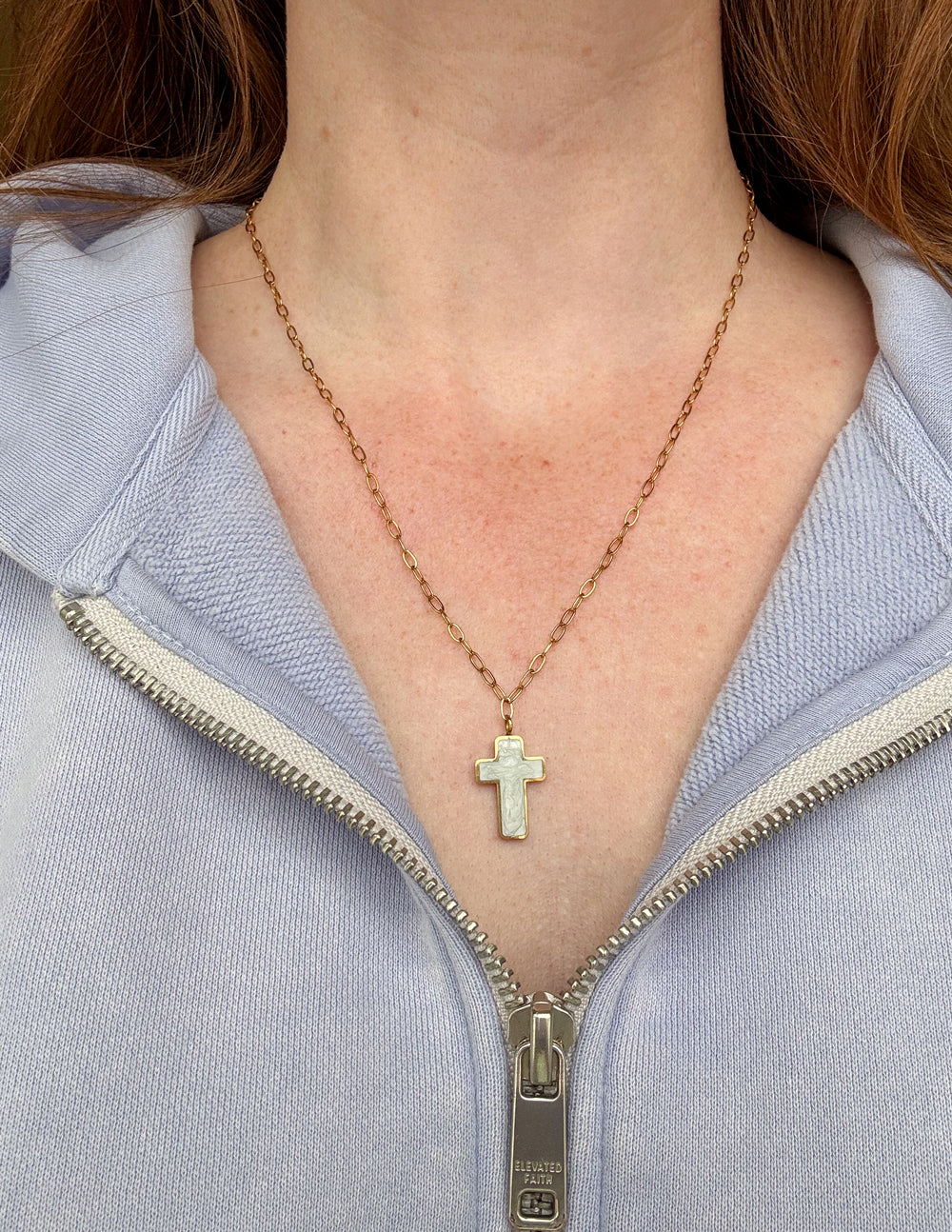 Elevated Faith White Enamel Cross Necklace — detail shot 6