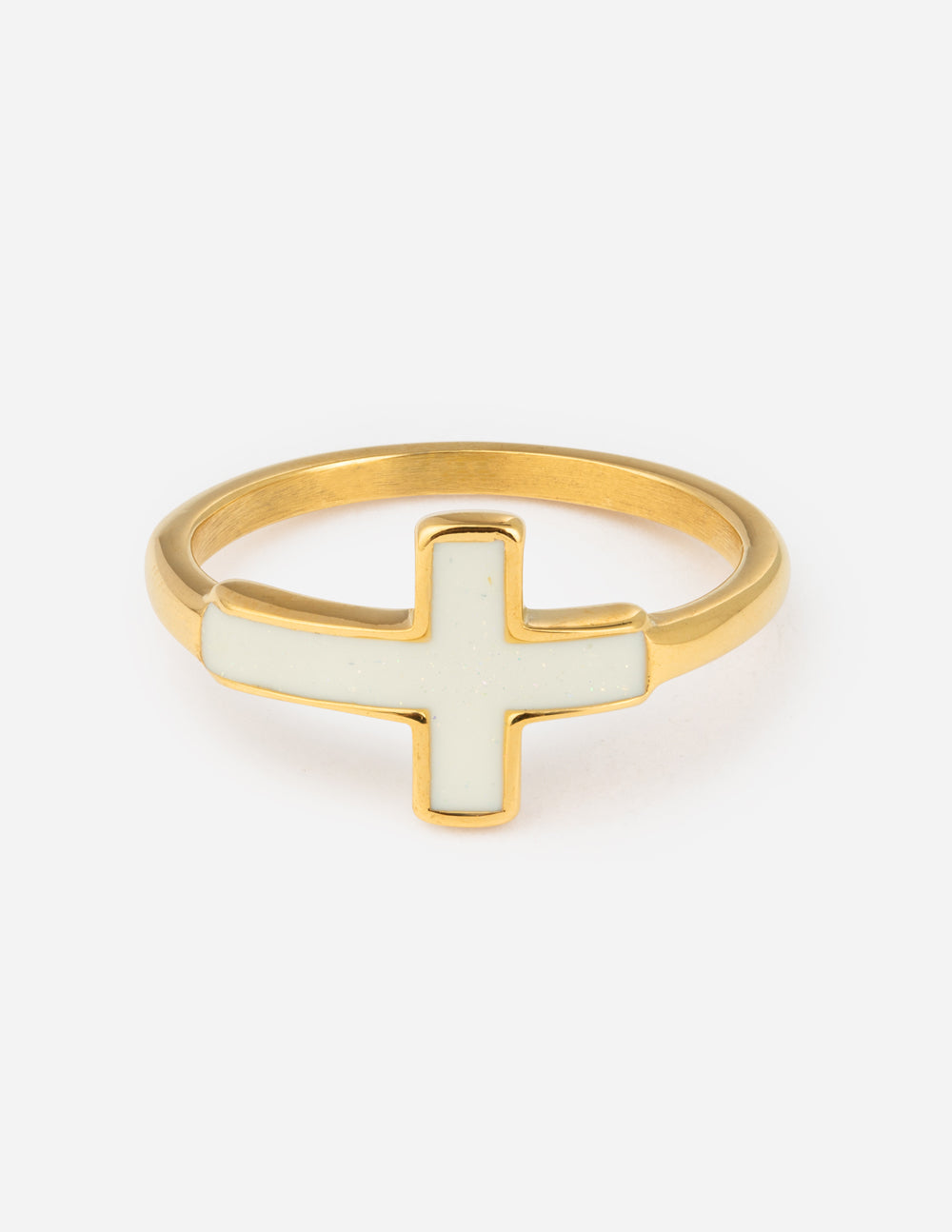 Elevated Faith White Enamel Cross Ring — main product shot