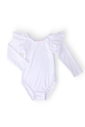 White L/S Flutter Sleeve Leotard