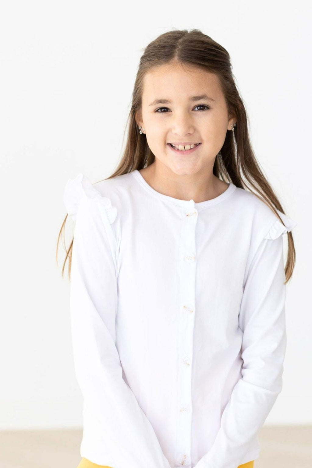 Mila & Rose ® White Ruffle Cardigan — detail close-up