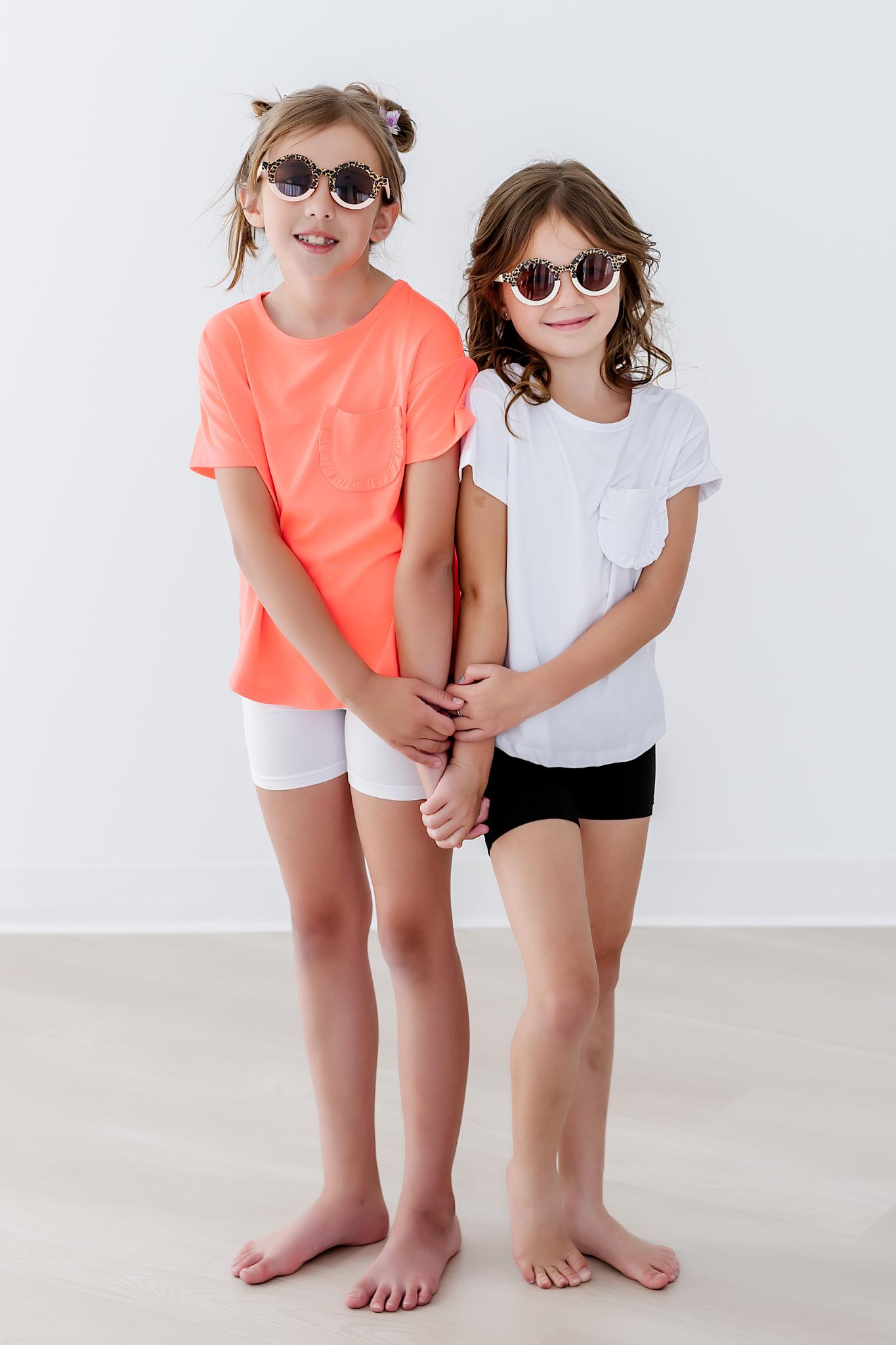 Mila & Rose ® White Ruffle Pocket Tee — side view