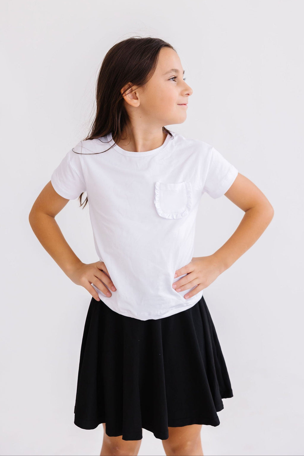 Mila & Rose ® White Ruffle Pocket Tee — back view