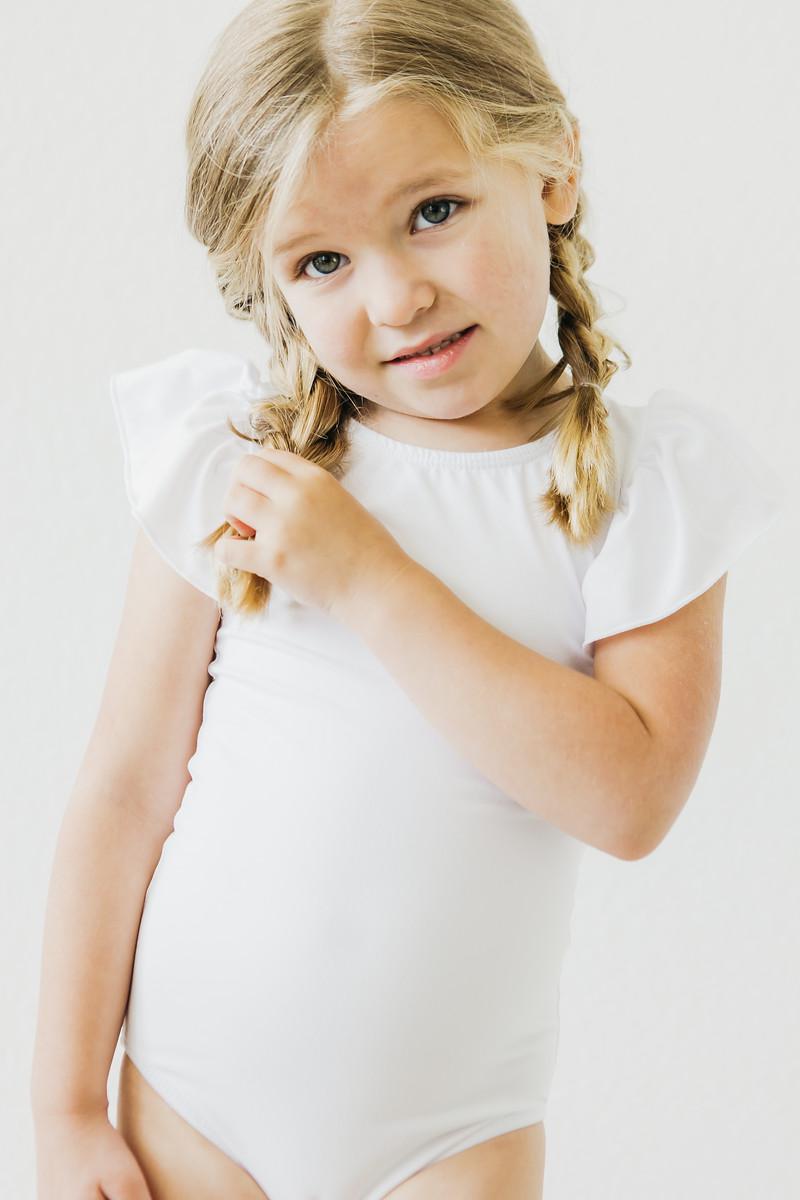 Mila & Rose ® White S/S Flutter Sleeve Leotard — lifestyle context
