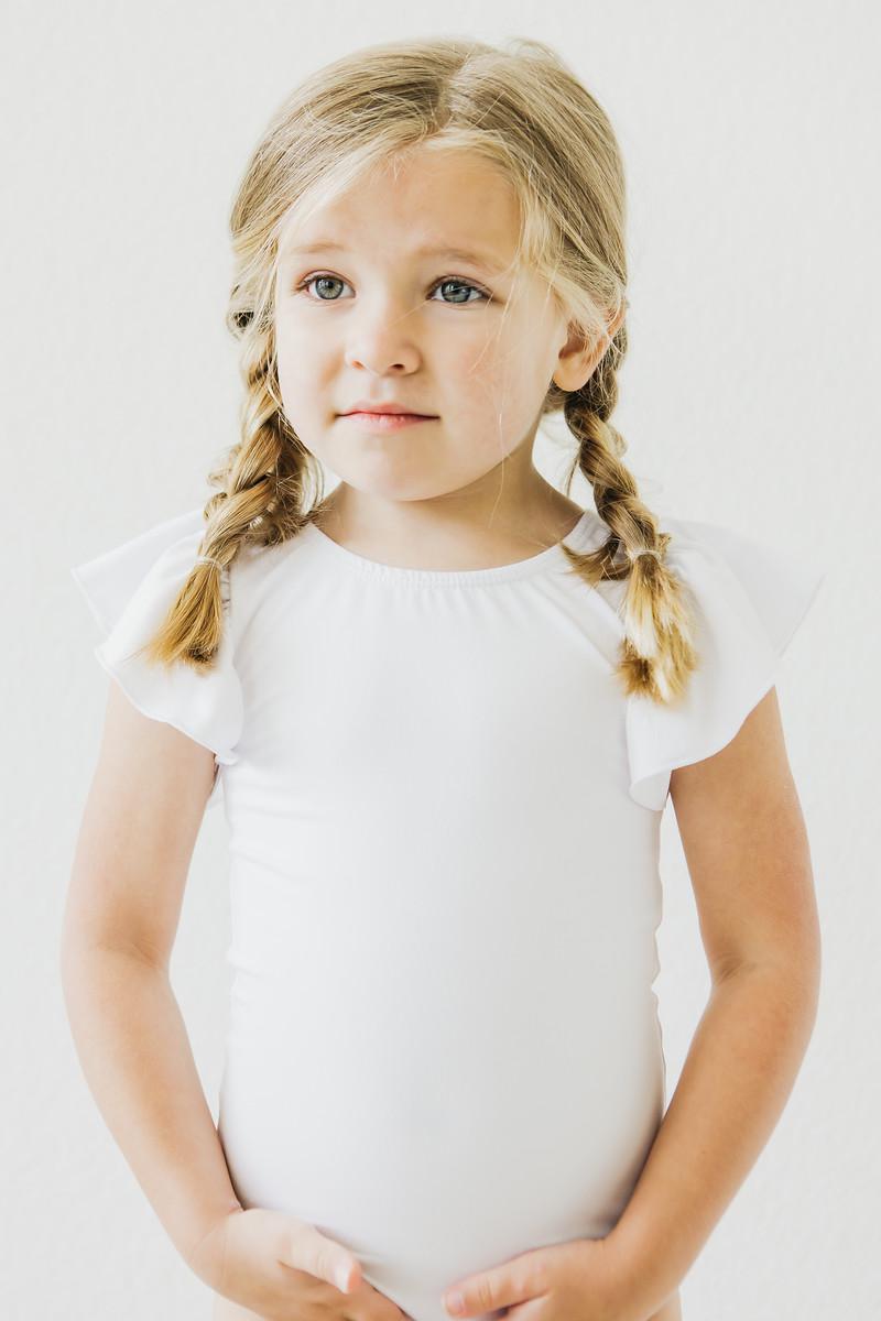 Mila & Rose ® White S/S Flutter Sleeve Leotard — back view