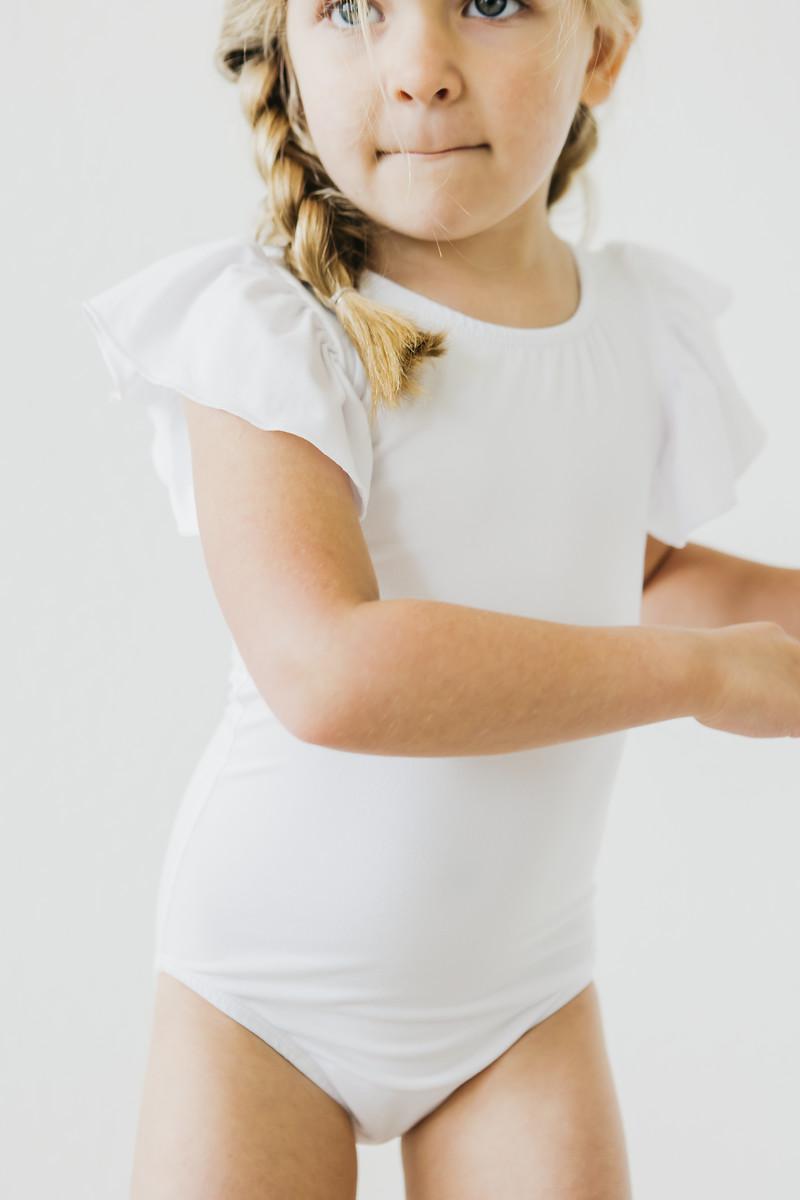 Mila & Rose ® White S/S Flutter Sleeve Leotard — alternative angle
