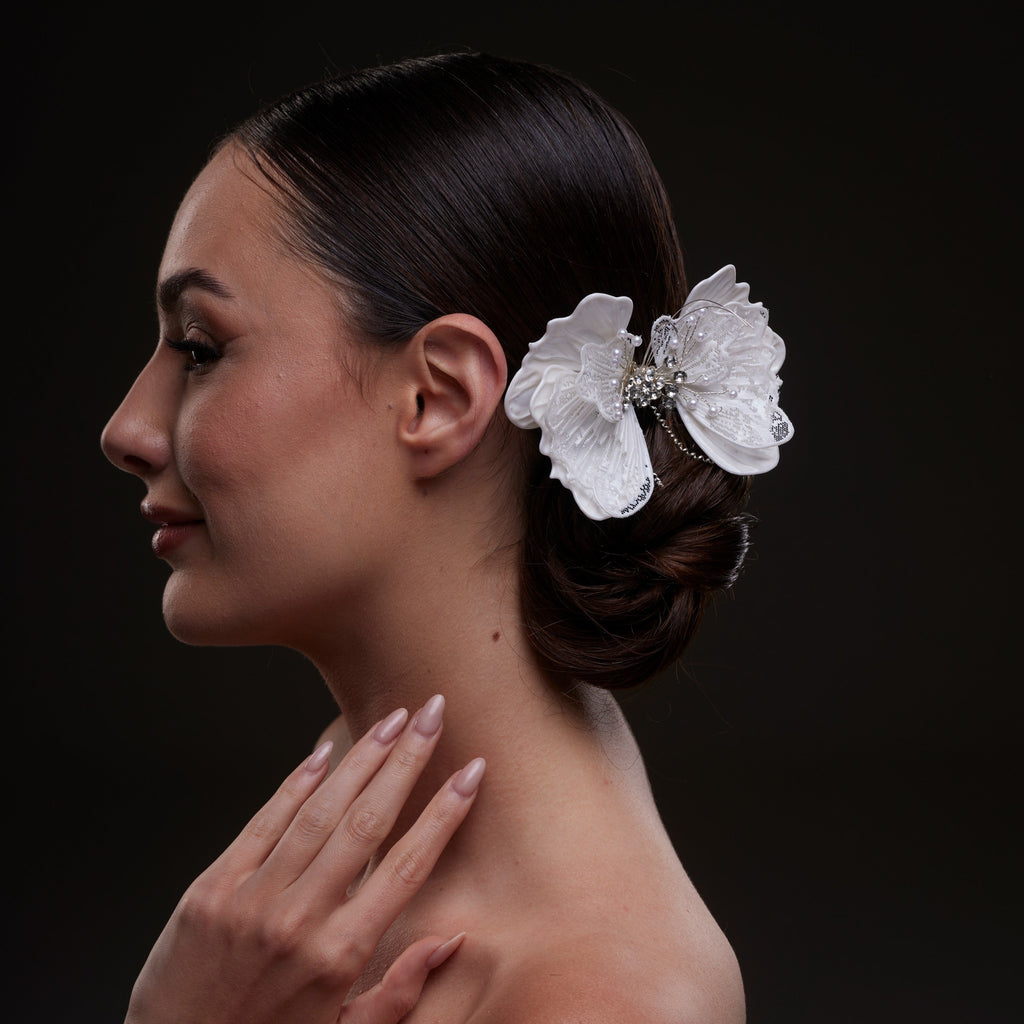 White Butterfly Flower Hair Comb – Bridal Port, view 5