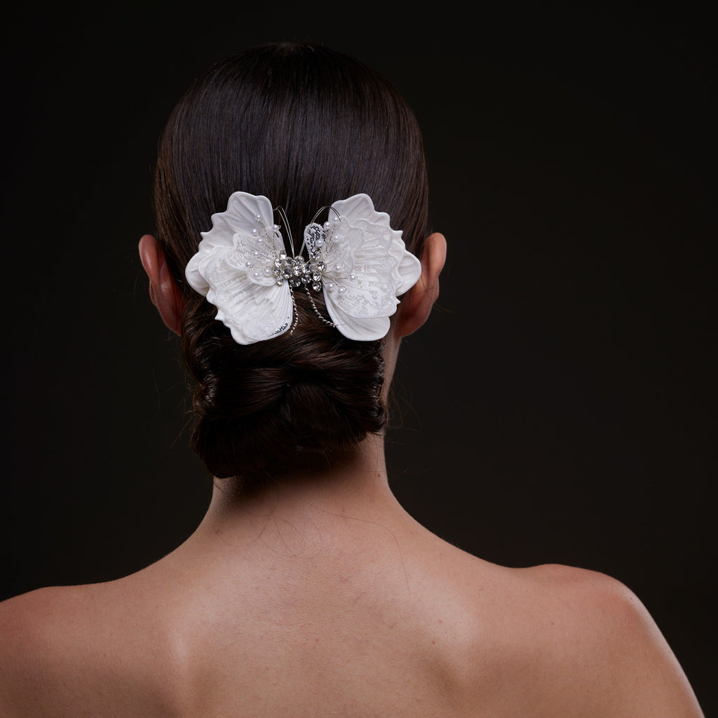 White Butterfly Flower Hair Comb – Bridal Port, view 6
