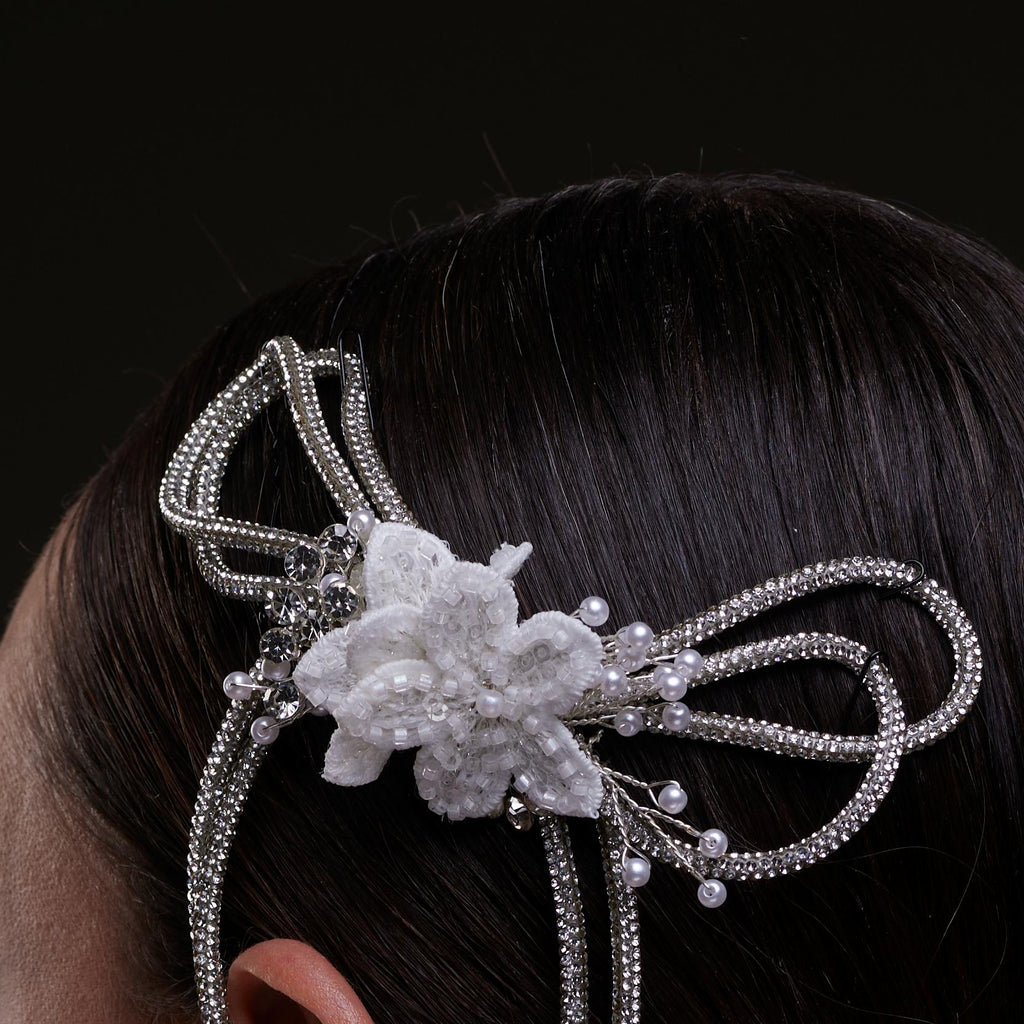 White Crystal & Pearl Hair Comb – Bridal Port, view 2