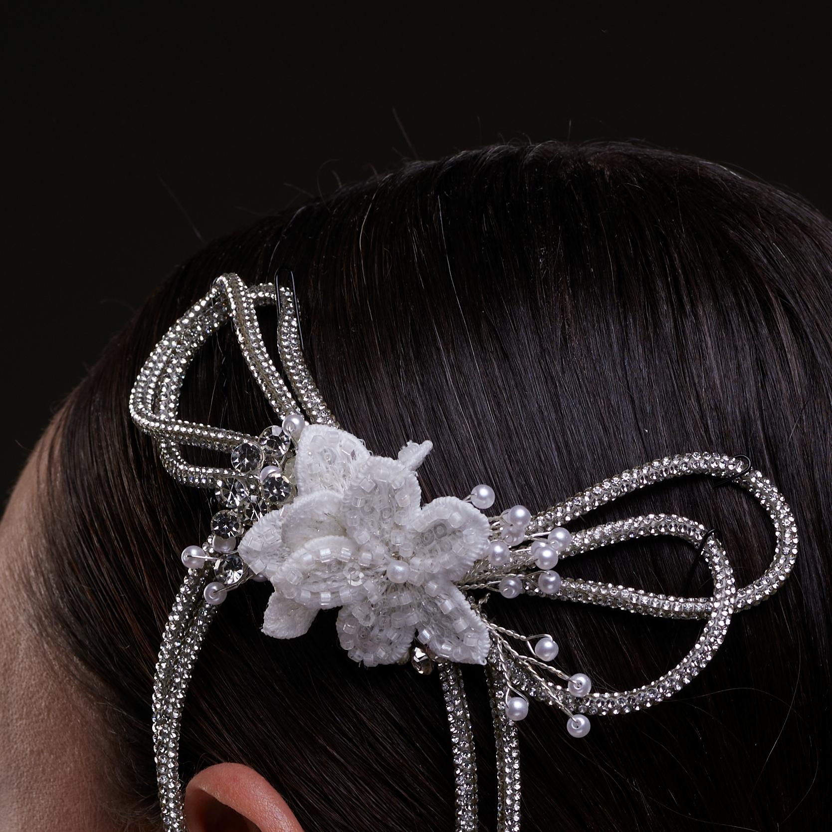 White Crystal & Pearl Hair Comb – Bridal Port, view 2