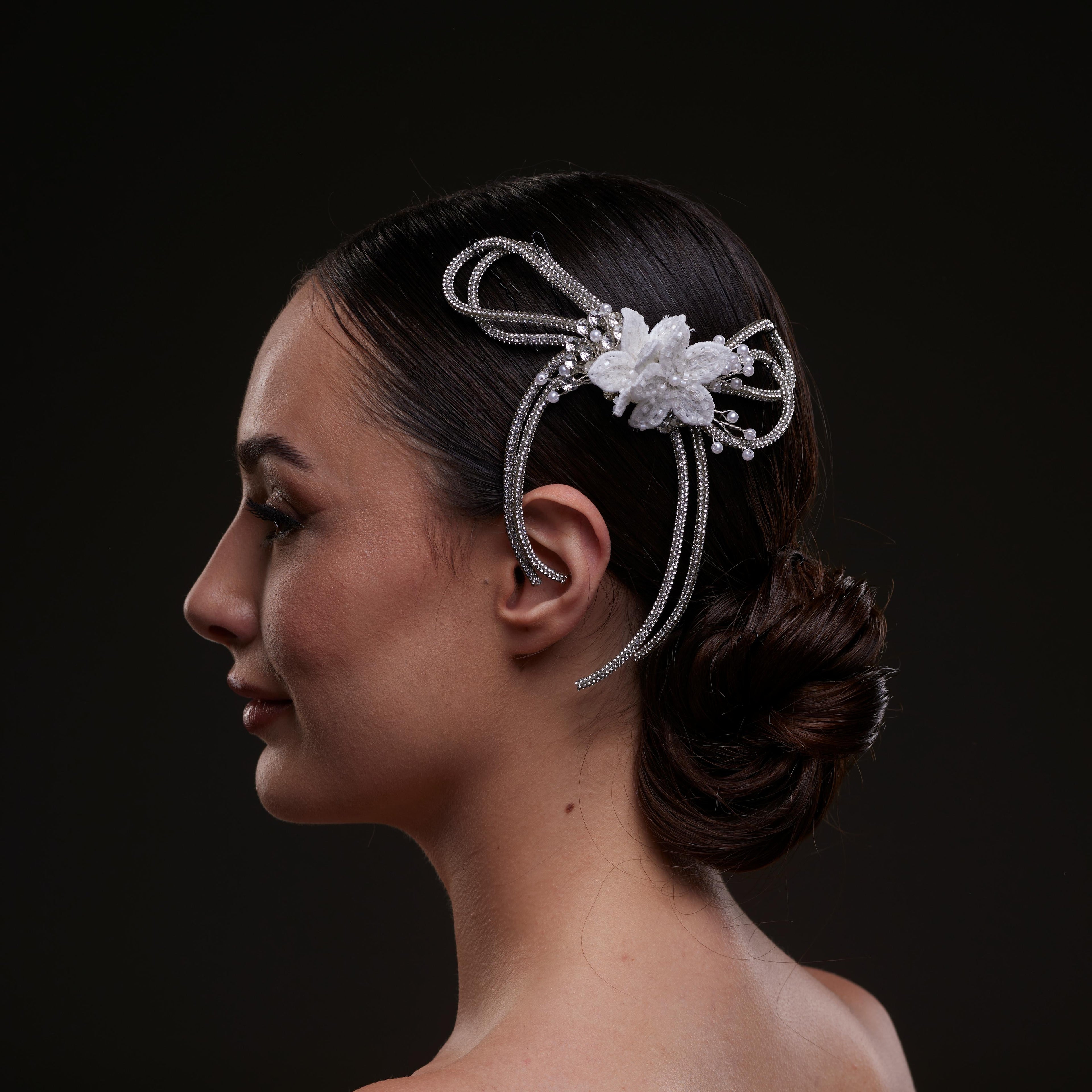 White Crystal & Pearl Hair Comb – Bridal Port, view 5