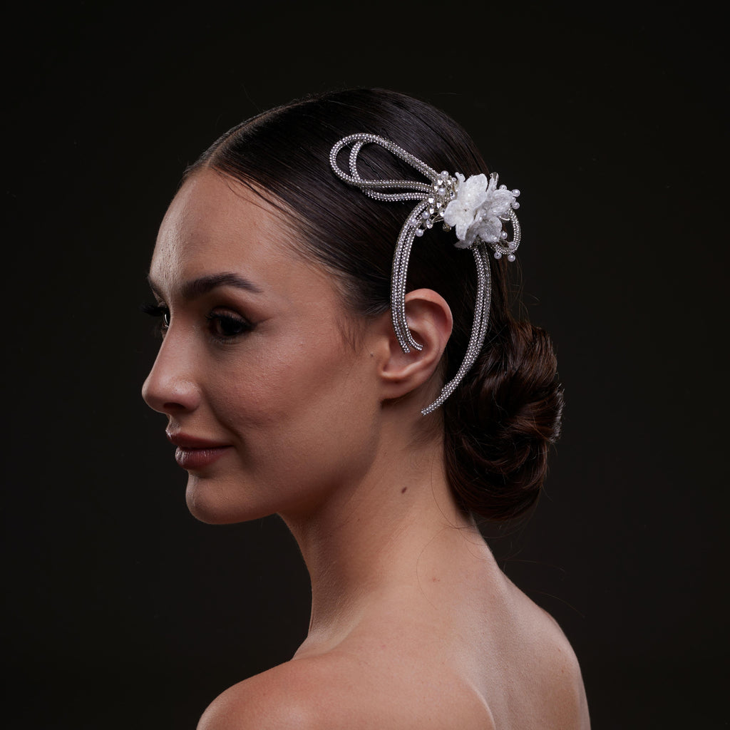 White Crystal & Pearl Hair Comb – Bridal Port, view 3