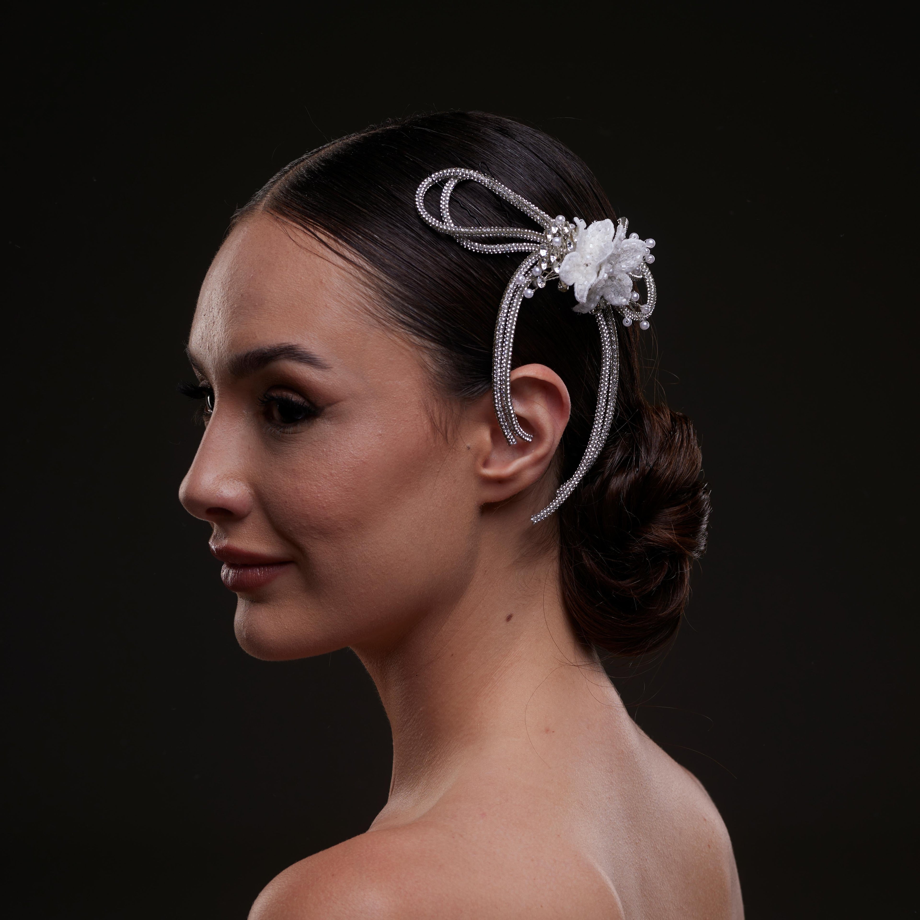 White Crystal & Pearl Hair Comb – Bridal Port, view 3