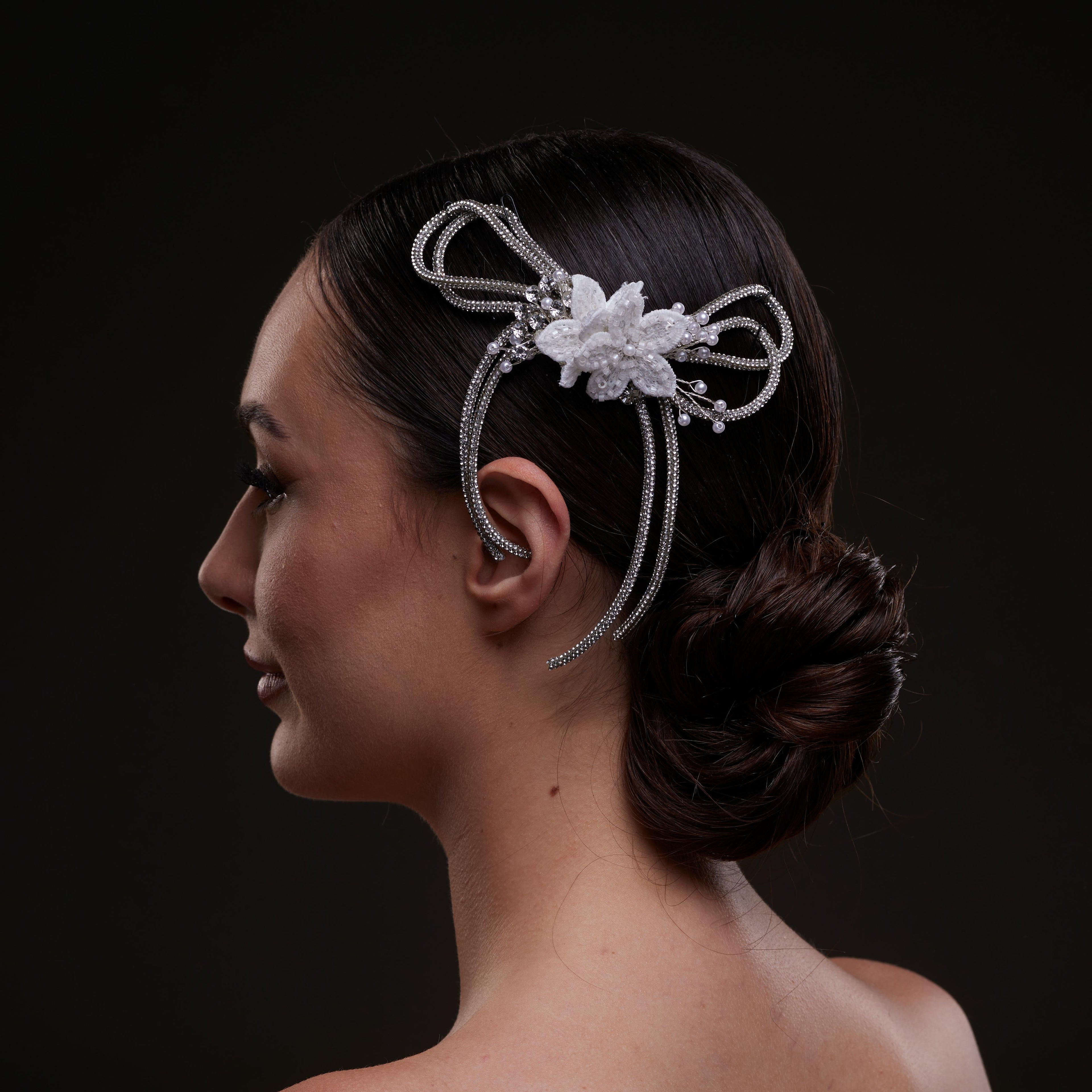 White Crystal & Pearl Hair Comb – Bridal Port, view 4