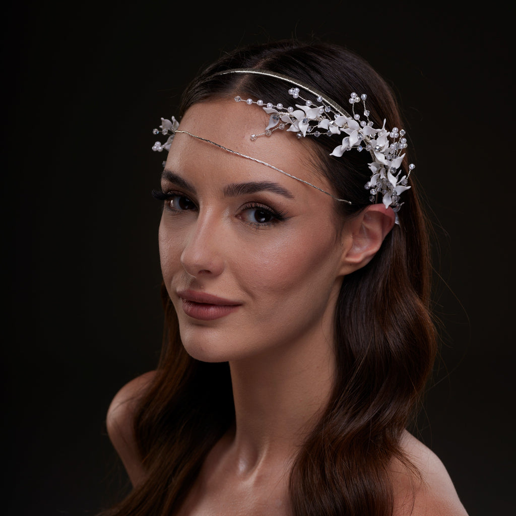 White Floral Bridal Hair Band – Bridal Port, view 4