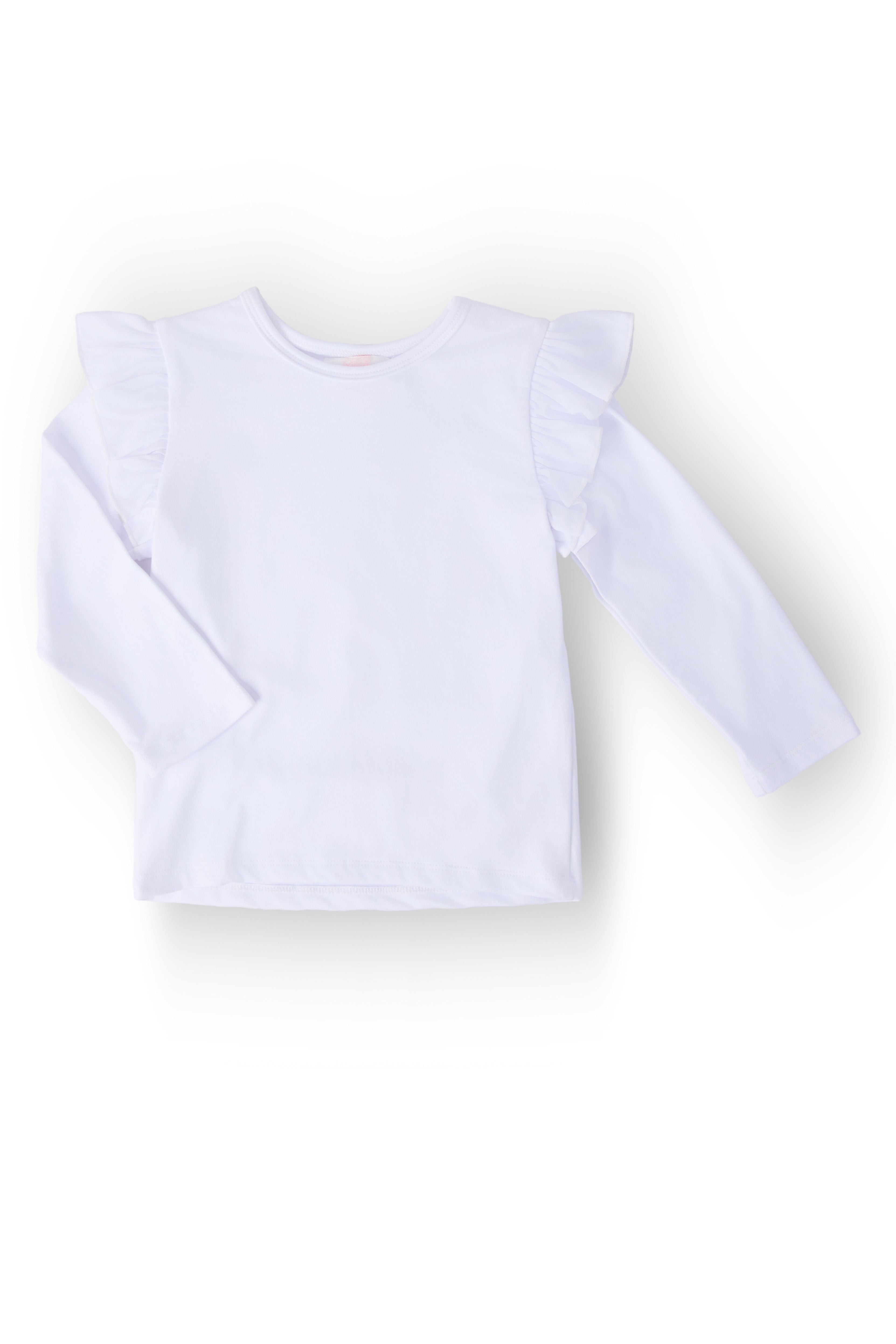Mila & Rose ® White L/S Ruffle Tee — main product shot