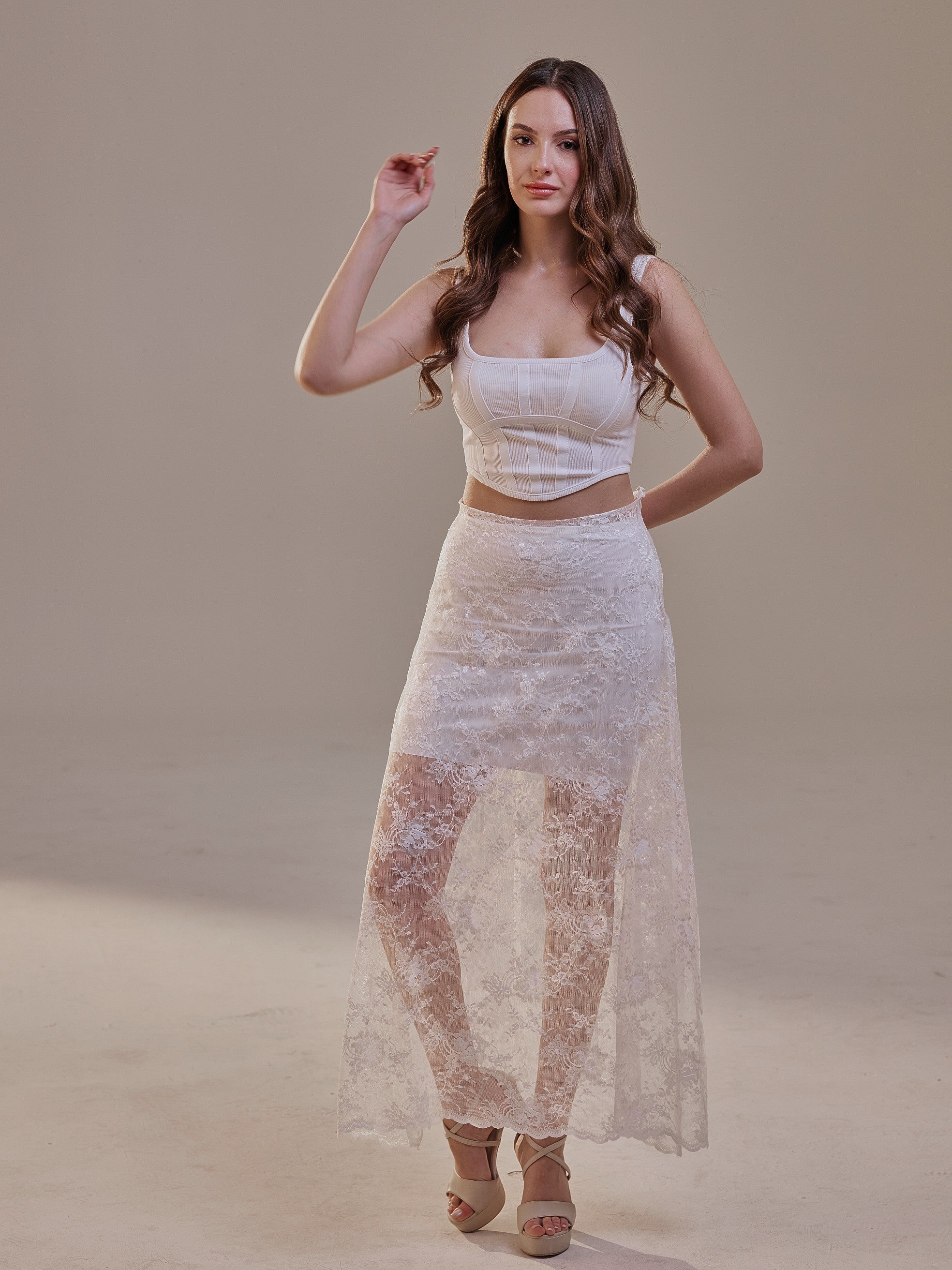 White Lace A-Line Skirt – Long Sheer Full Skirt – Bridal Port