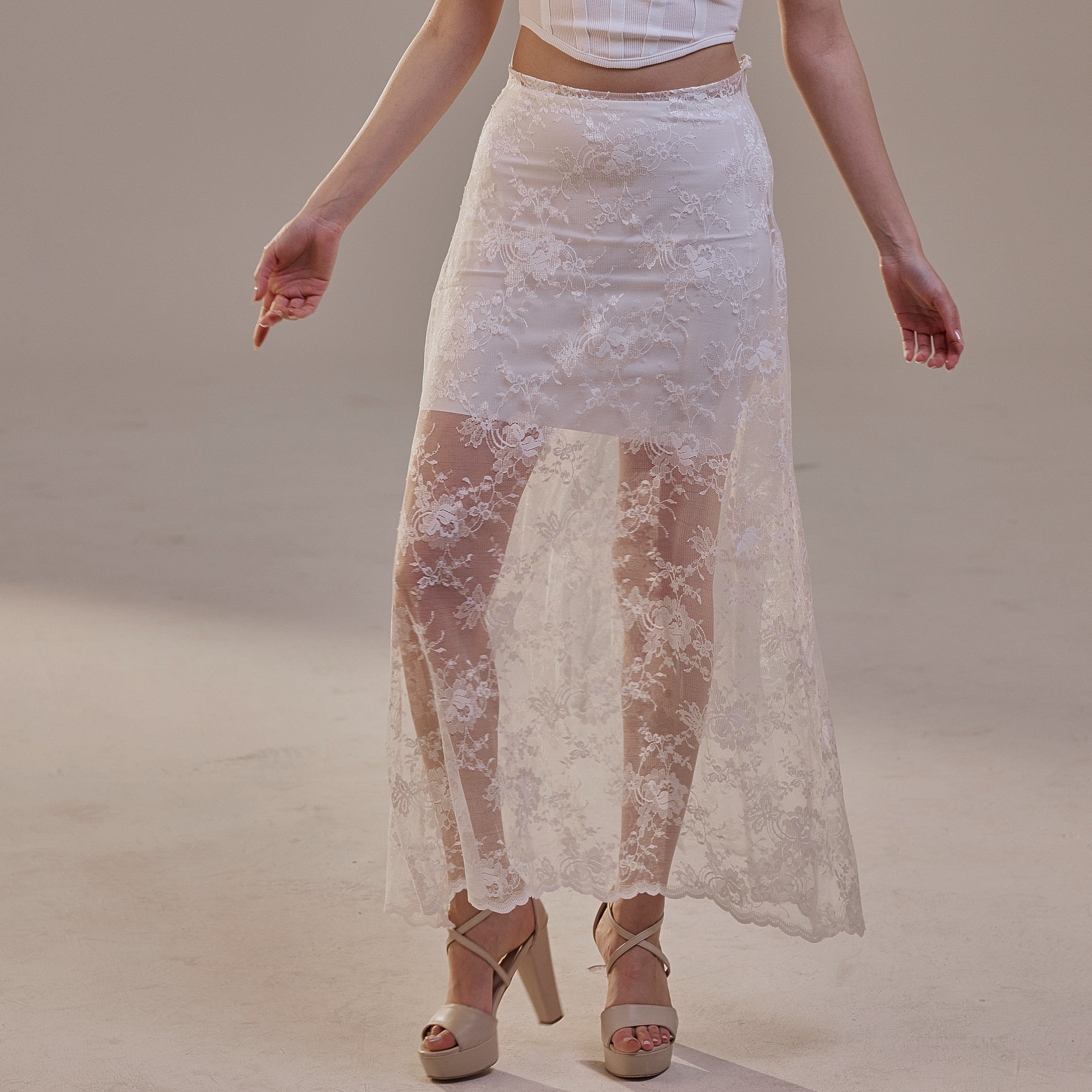 White Lace A-Line Skirt – Long Sheer Full Skirt – Bridal Port, view 10