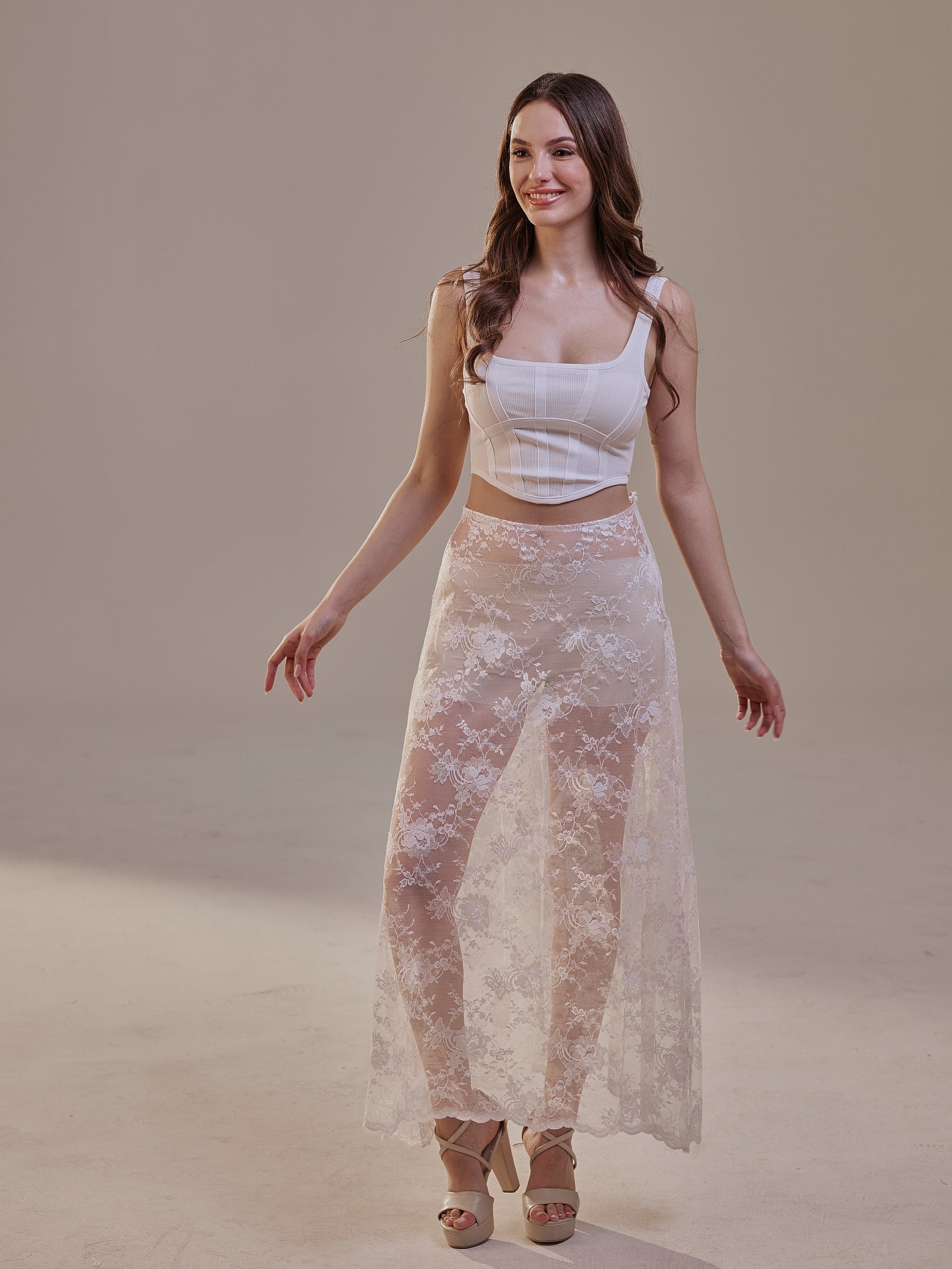 White Lace A-Line Skirt – Long Sheer Full Skirt – Bridal Port, view 2