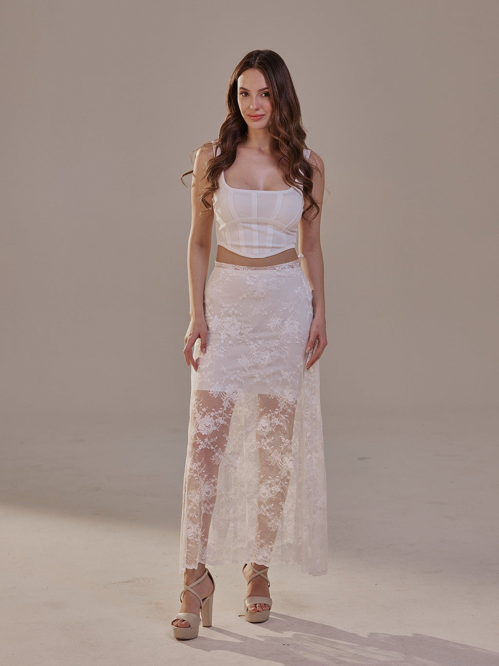 White Lace A-Line Skirt – Long Sheer Full Skirt – Bridal Port, view 3