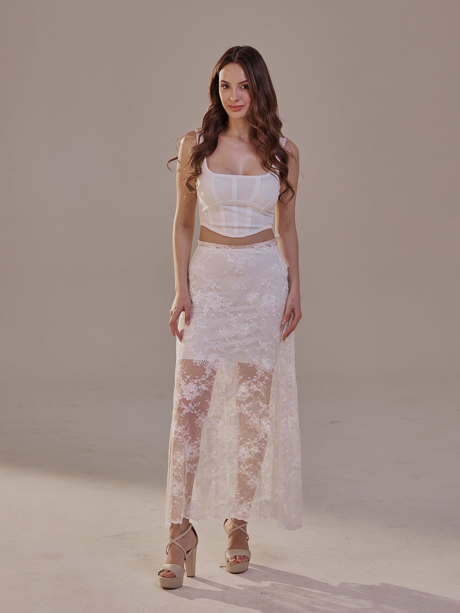 White Lace A-Line Skirt – Long Sheer Full Skirt – Bridal Port, view 3