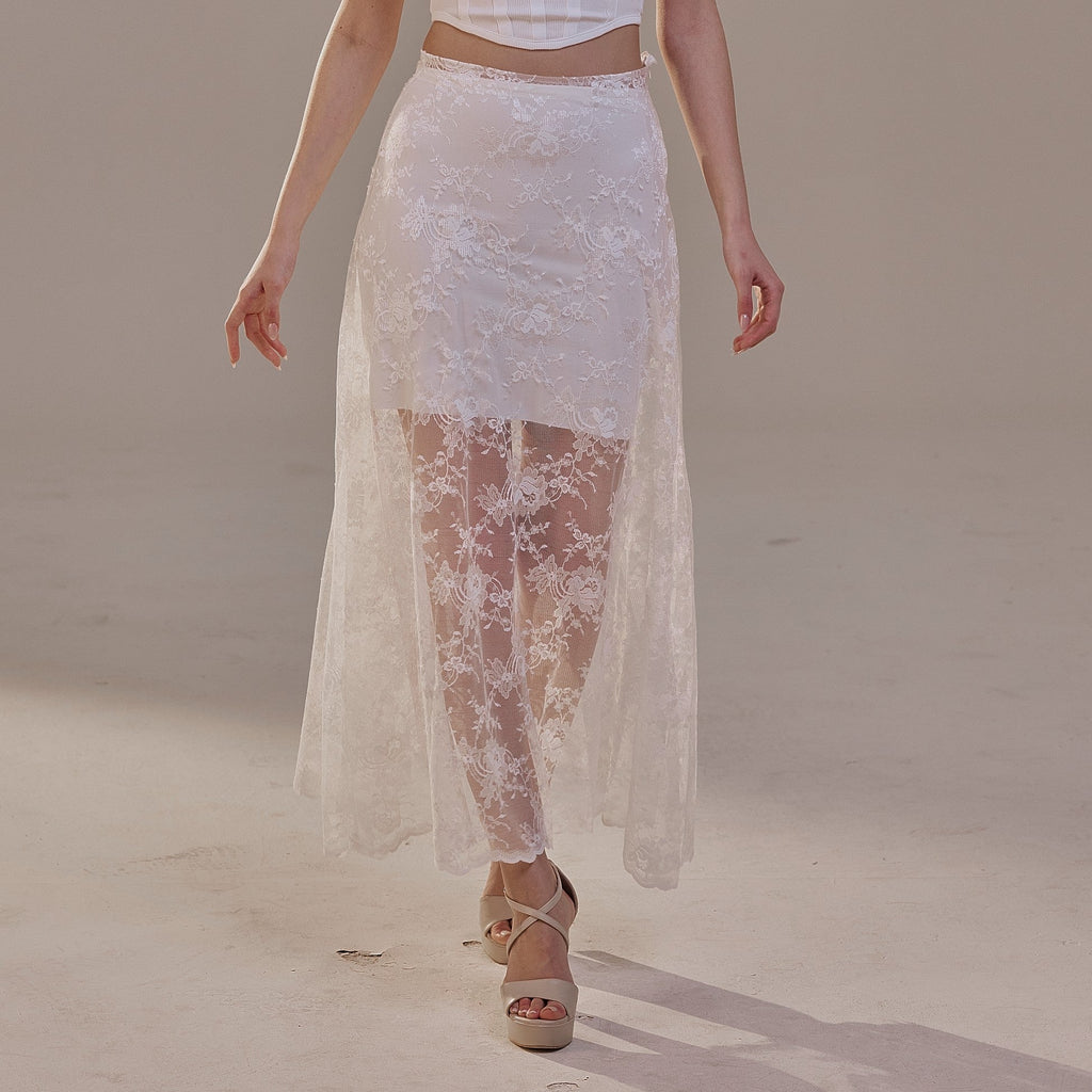 White Lace A-Line Skirt – Long Sheer Full Skirt – Bridal Port, view 4