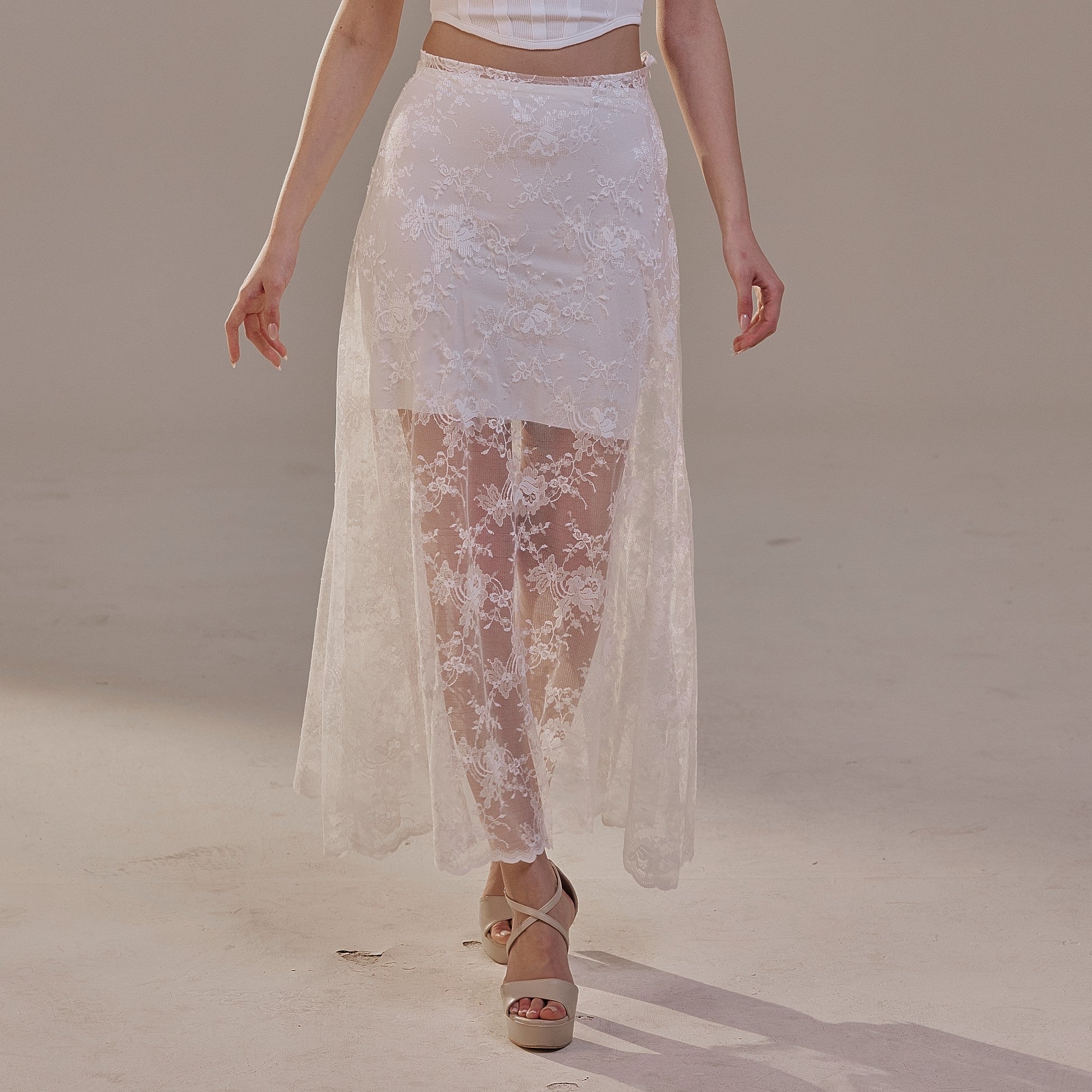 White Lace A-Line Skirt – Long Sheer Full Skirt – Bridal Port, view 4
