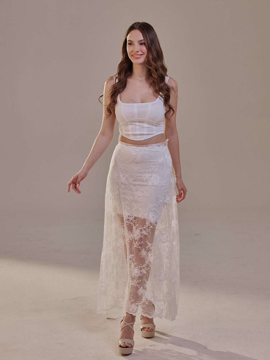 White Lace A-Line Skirt – Long Sheer Full Skirt – Bridal Port, view 5