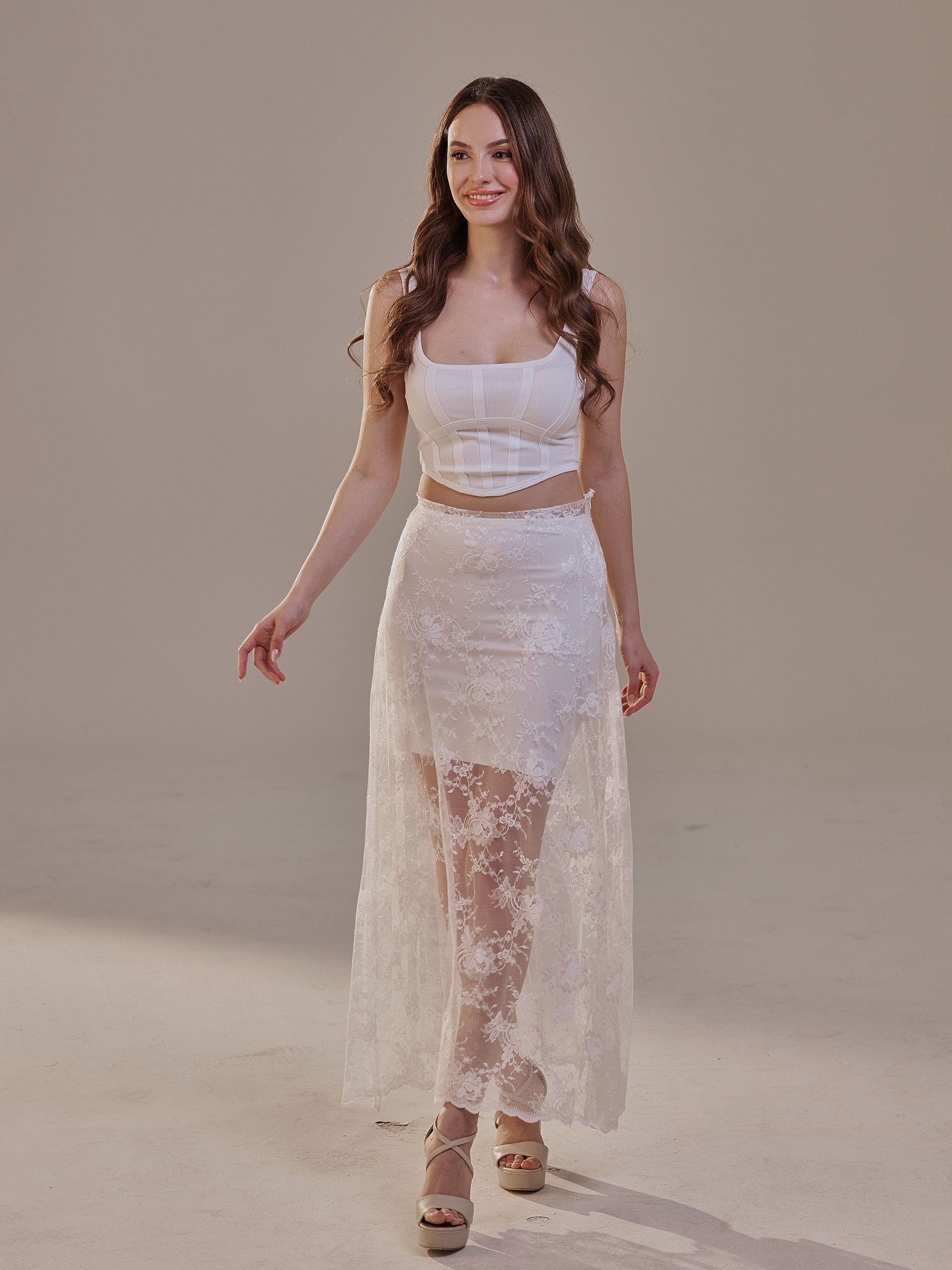 White Lace A-Line Skirt – Long Sheer Full Skirt – Bridal Port, view 5