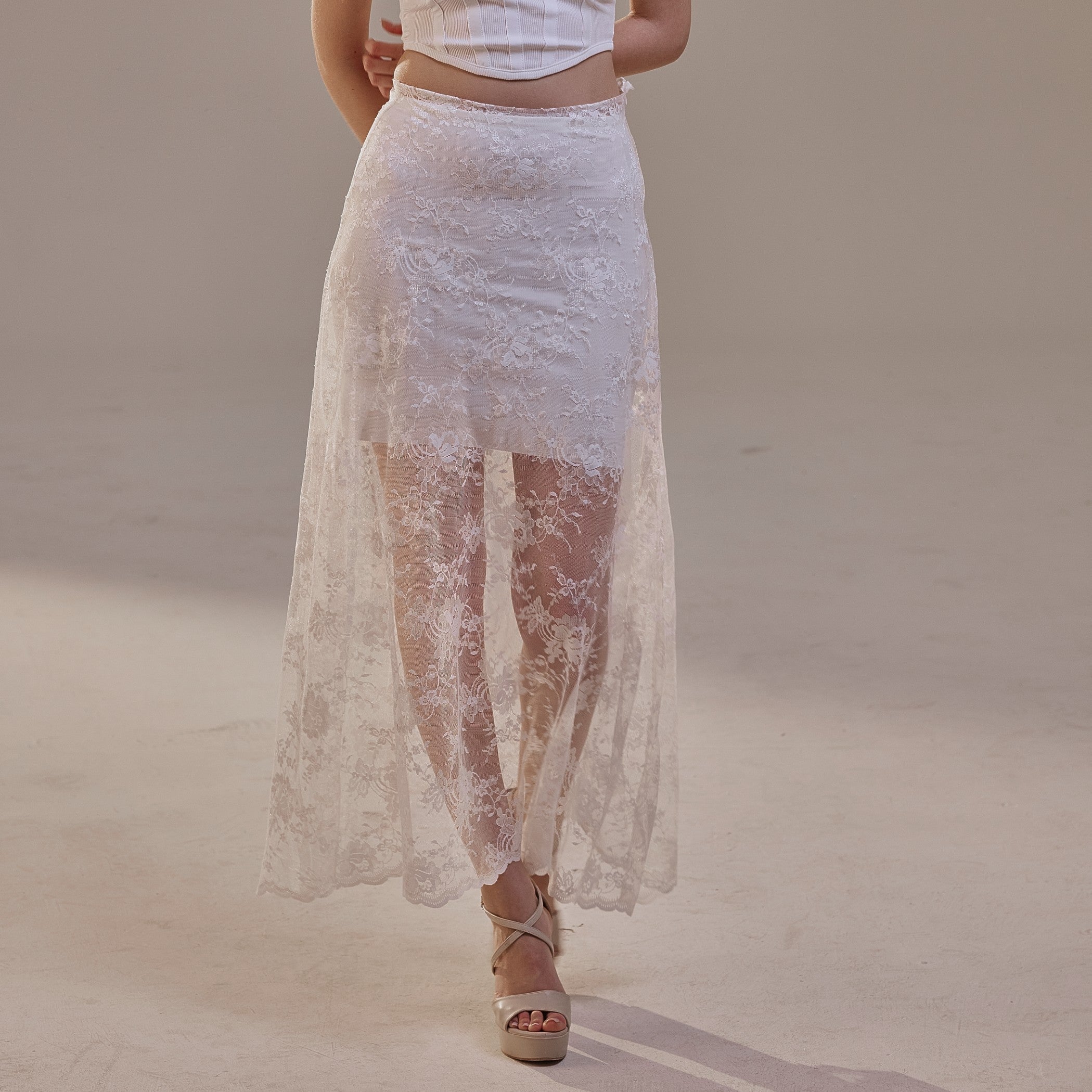 White Lace A-Line Skirt – Long Sheer Full Skirt – Bridal Port, view 6