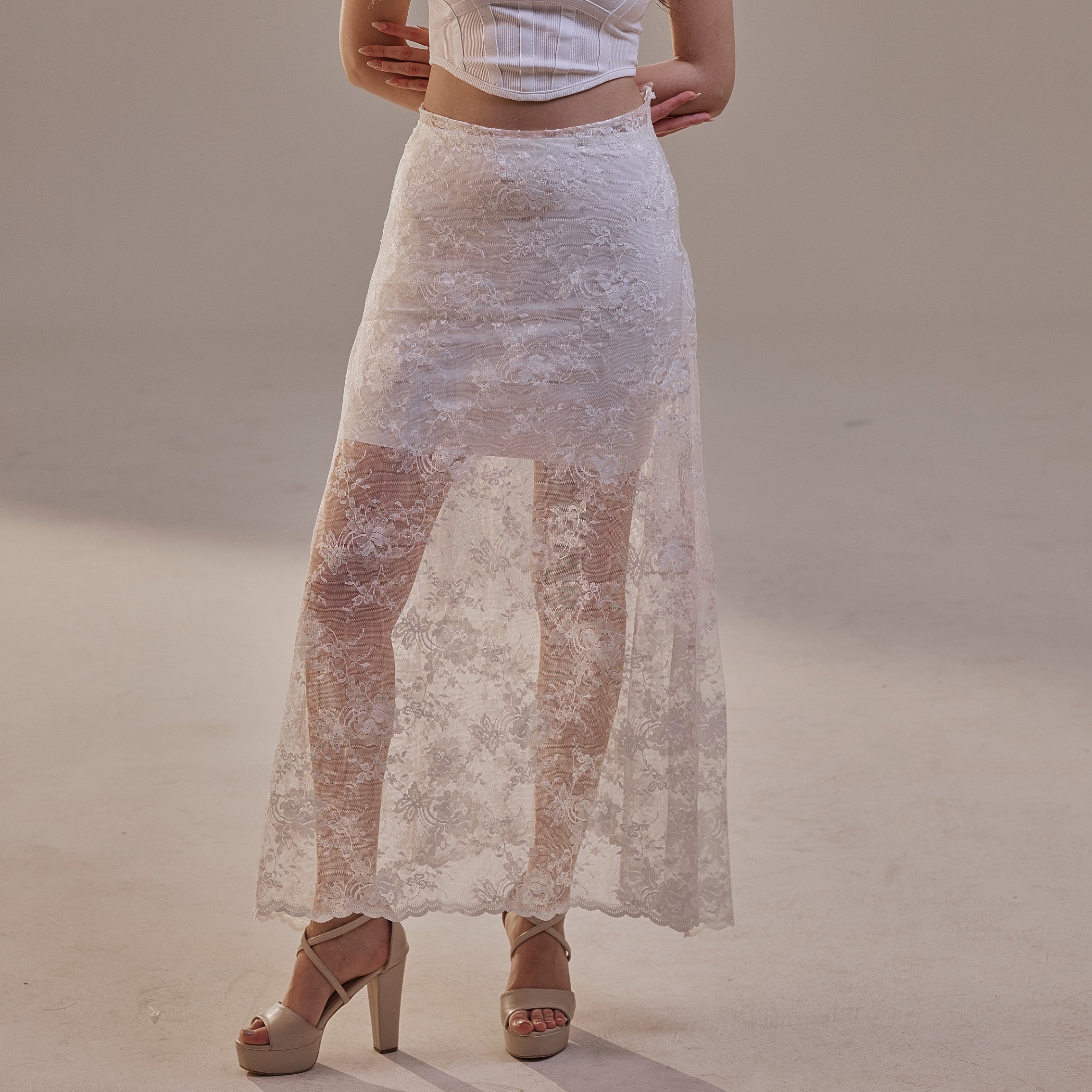 White Lace A-Line Skirt – Long Sheer Full Skirt – Bridal Port, view 7