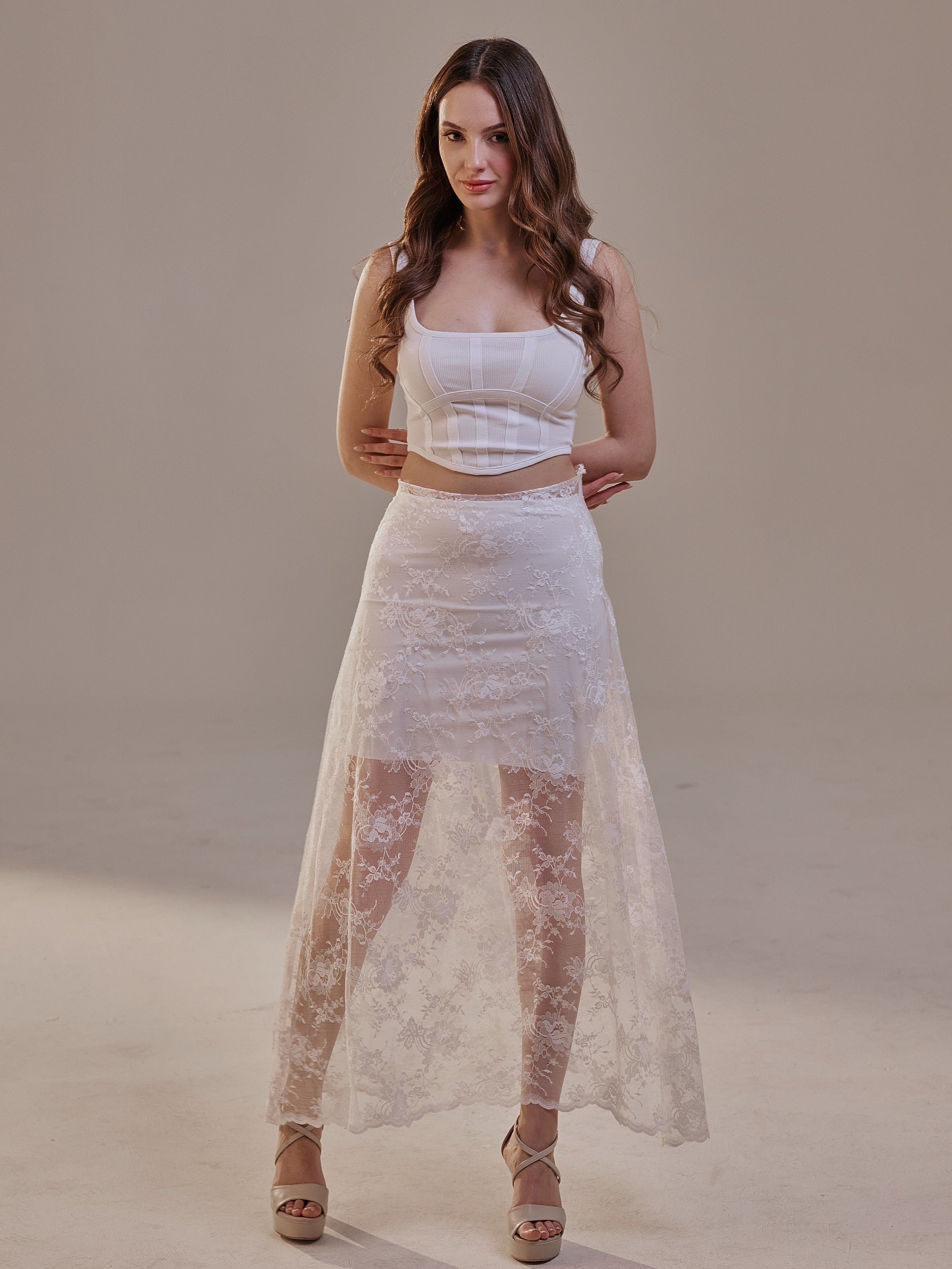 White Lace A-Line Skirt – Long Sheer Full Skirt – Bridal Port, view 8
