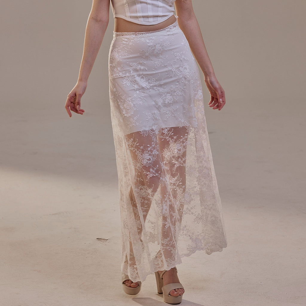 White Lace A-Line Skirt – Long Sheer Full Skirt – Bridal Port, view 9
