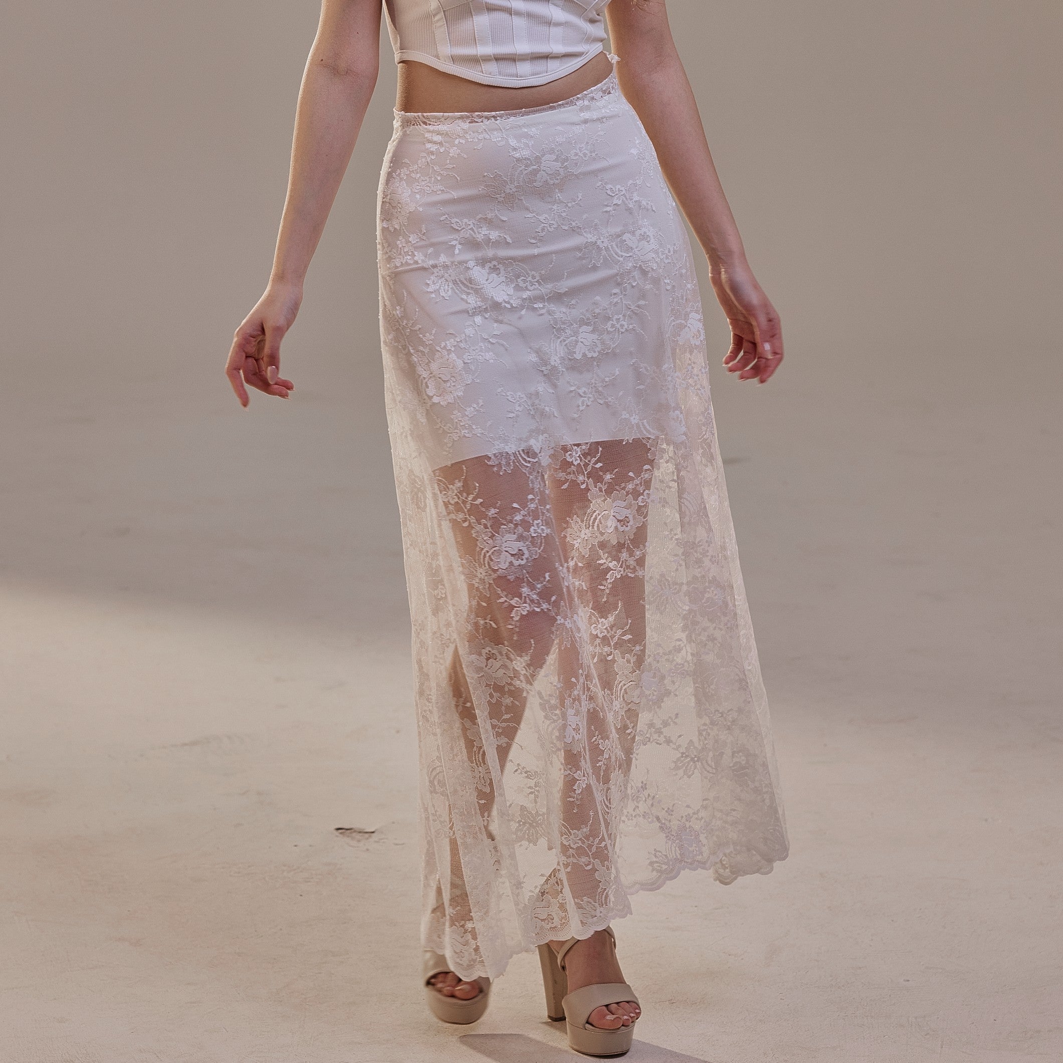 White Lace A-Line Skirt – Long Sheer Full Skirt – Bridal Port, view 9