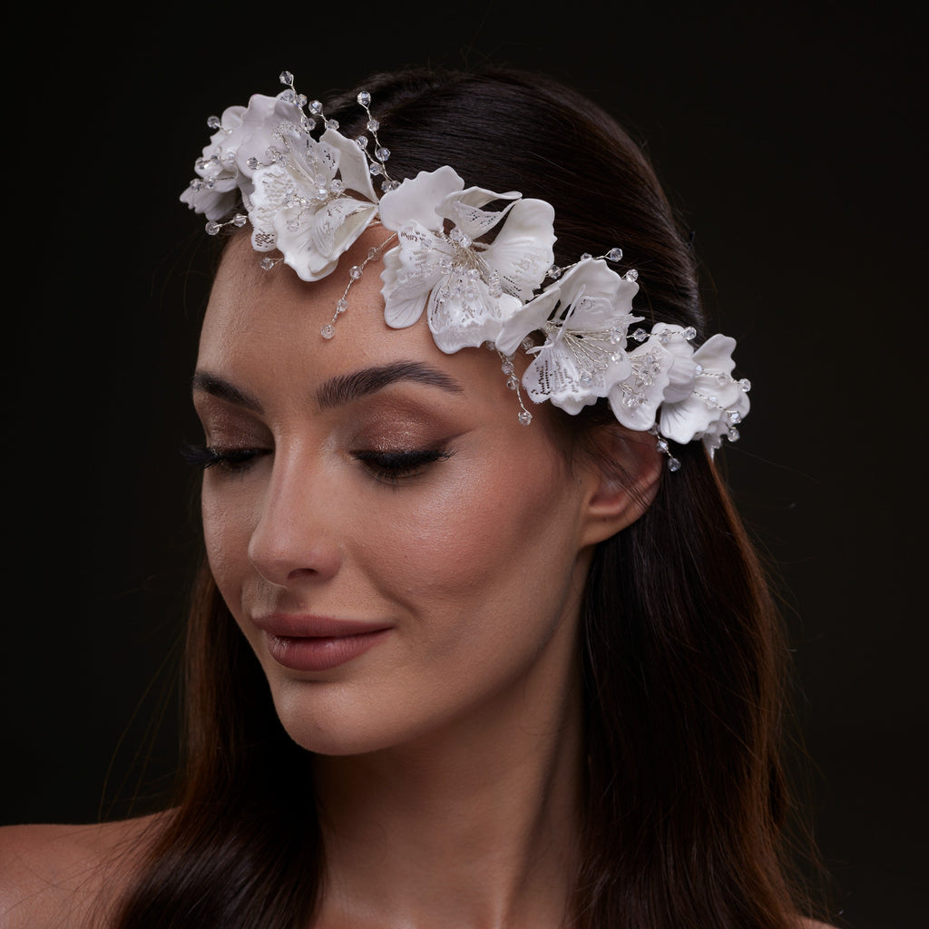 White Orchid Hair Vine – Bridal Port, view 2