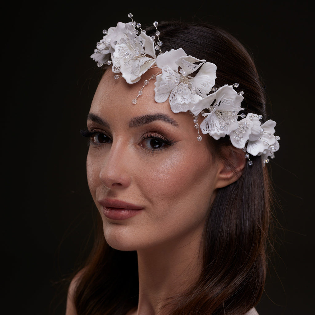 White Orchid Hair Vine – Bridal Port, view 3