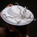 White Satin Hat with Rhinestone Vines and Tropical Flower Appliqués – Bridal Port