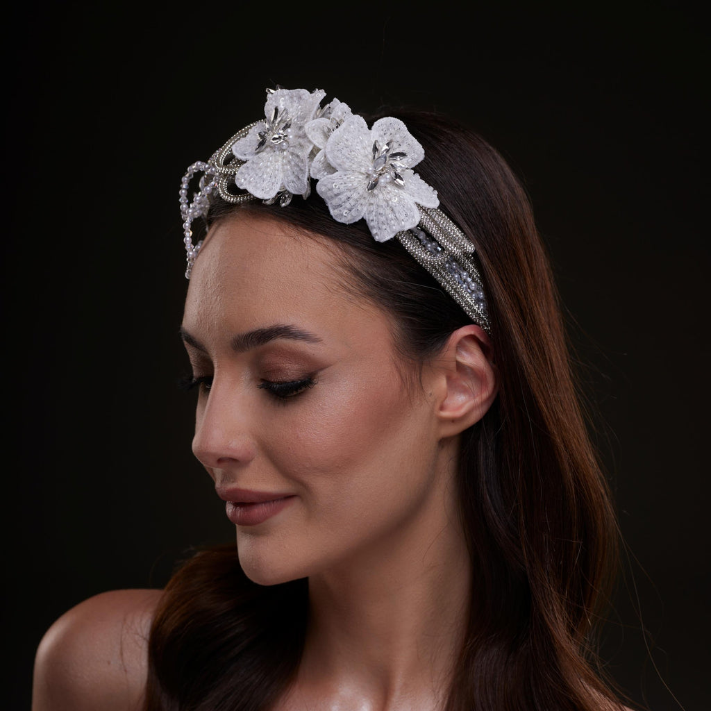 White Sequin Floral Hair Band – Bridal Port