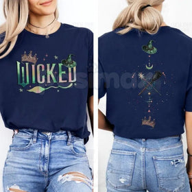 Wicked Musical "Defy Gravity" Two-Sided T-Shirt - Broadway Fan Apparel, Elphaba Glinda Graphic Tee, Broomstick & Wand Top