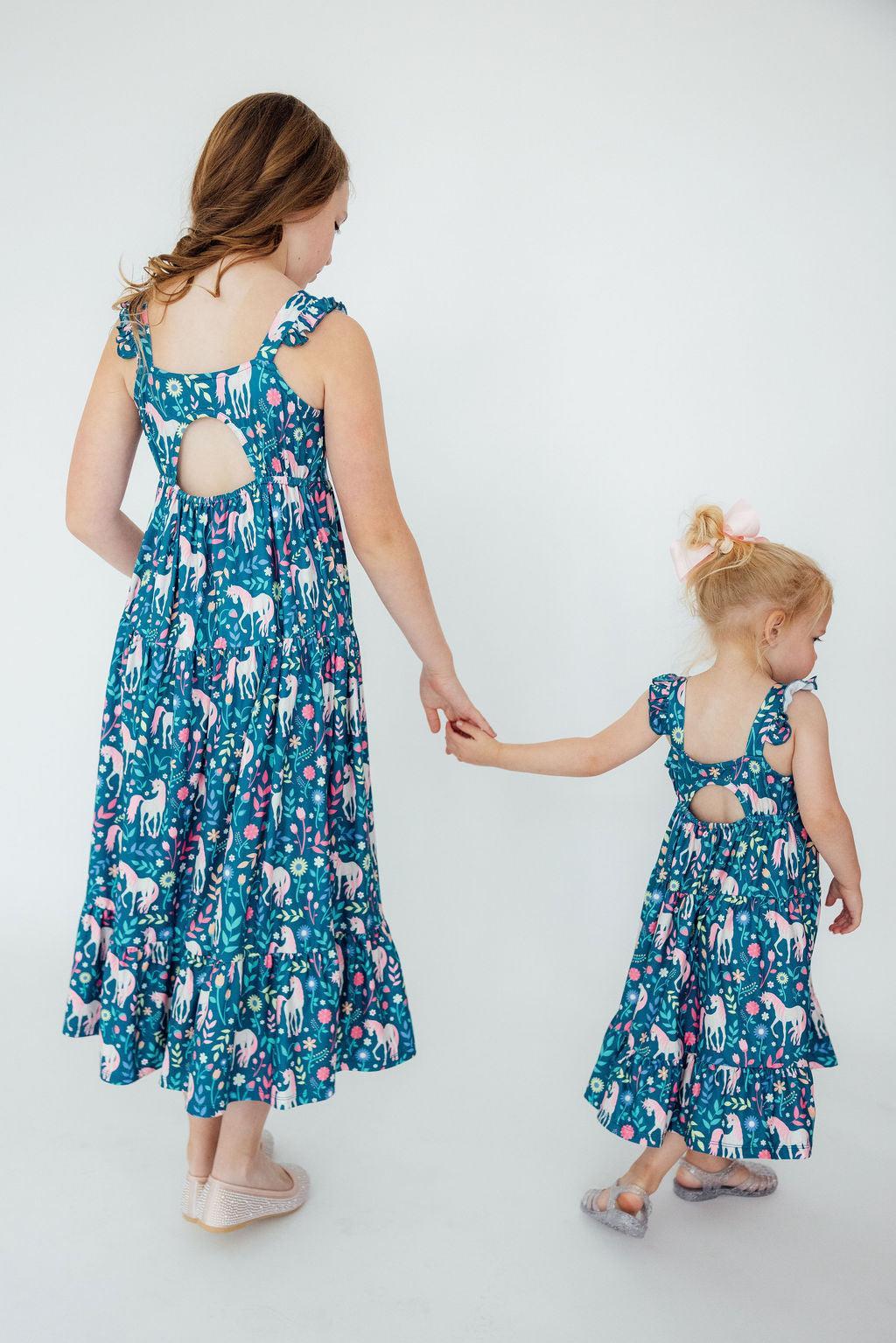 Mila & Rose ® Wish Upon a Unicorn Ruffle Maxi Dress — detail close-up