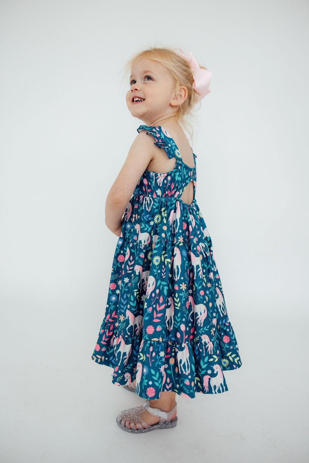 Mila & Rose ® Wish Upon a Unicorn Ruffle Maxi Dress — side view