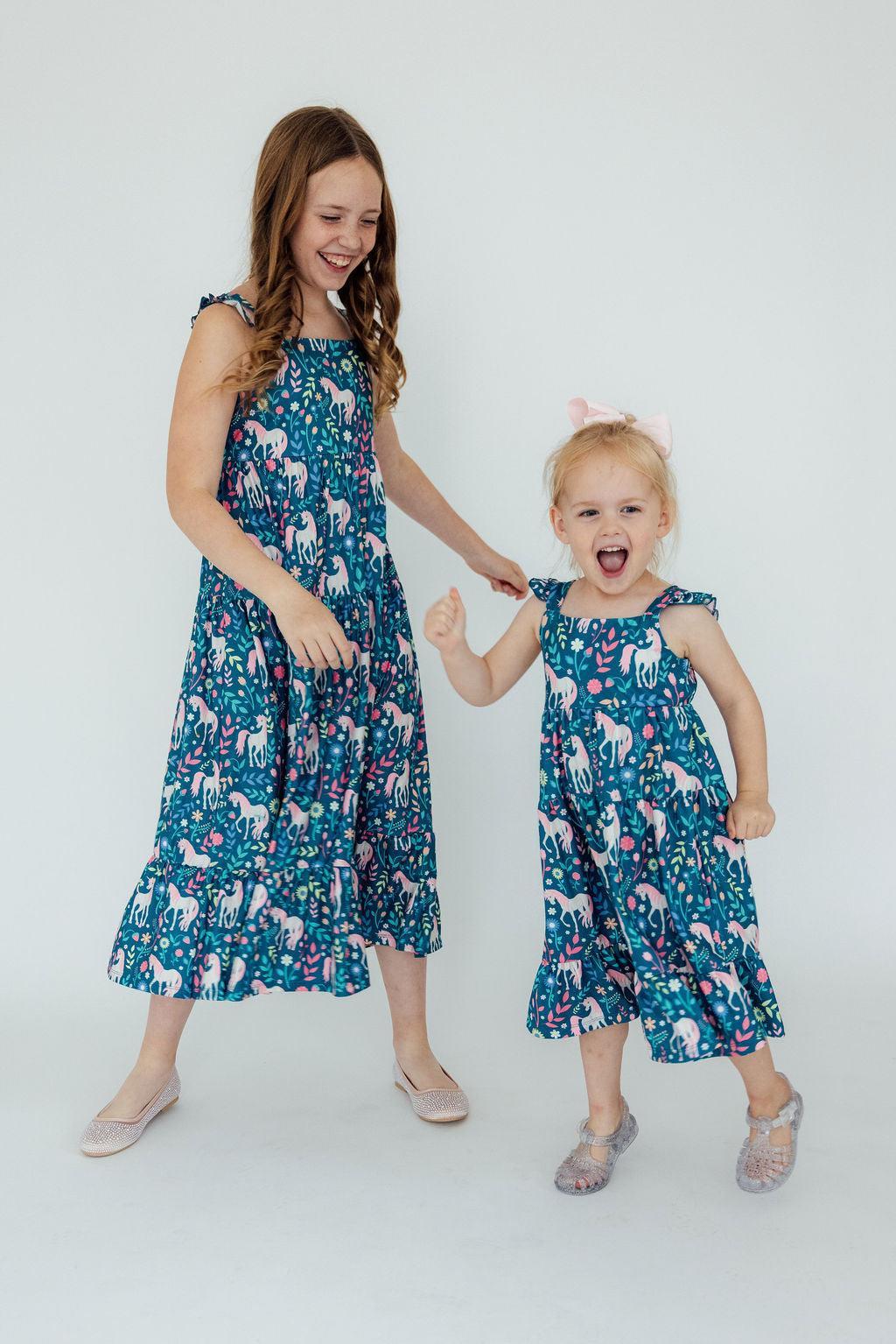 Mila & Rose ® Wish Upon a Unicorn Ruffle Maxi Dress — back view