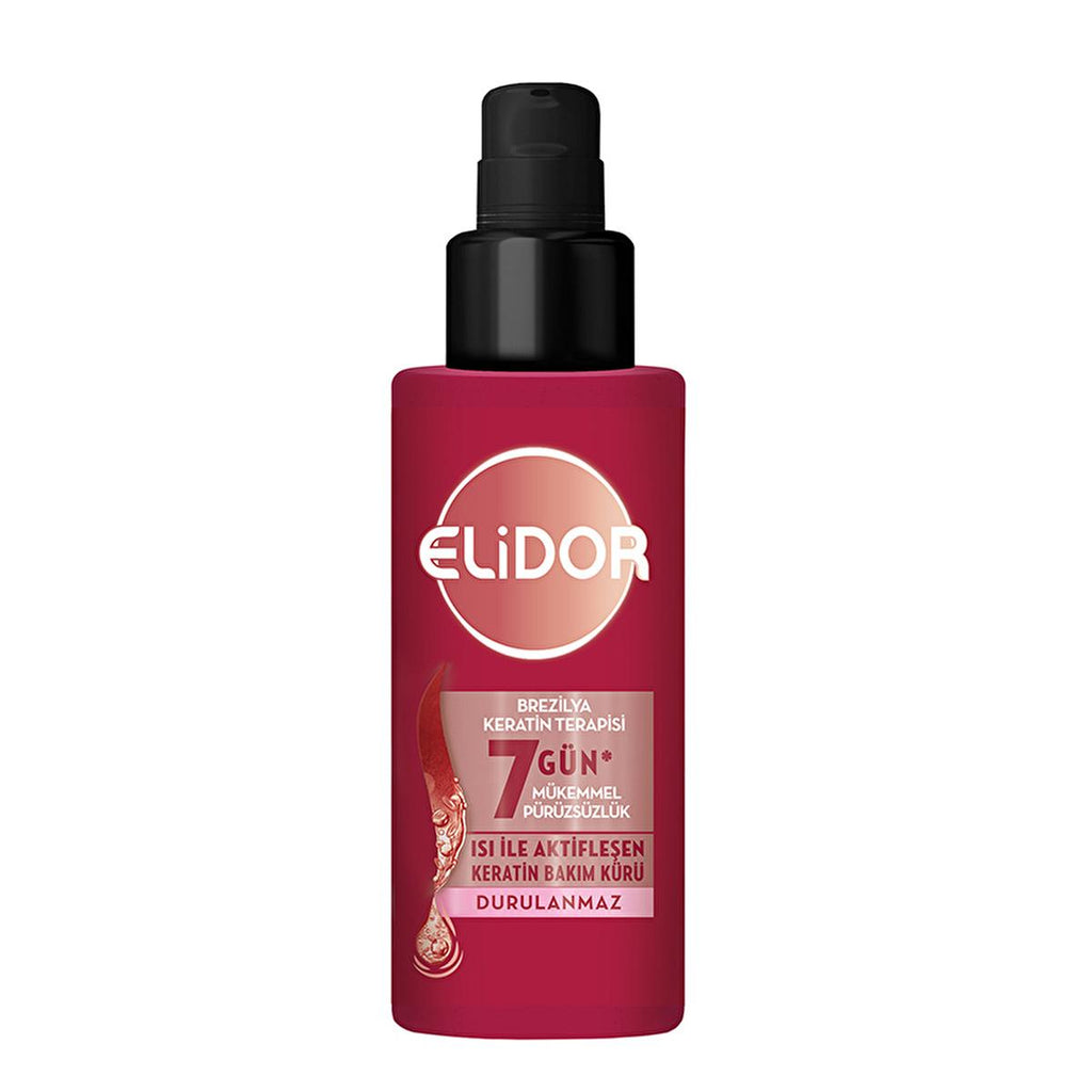 Elidor Brazilian Keratin Therapy Heat Activated Hair Treatment - Smooths Frizz, Repairs Damage, & Straightens - Keratin & Marula Oil Infused, 90ml